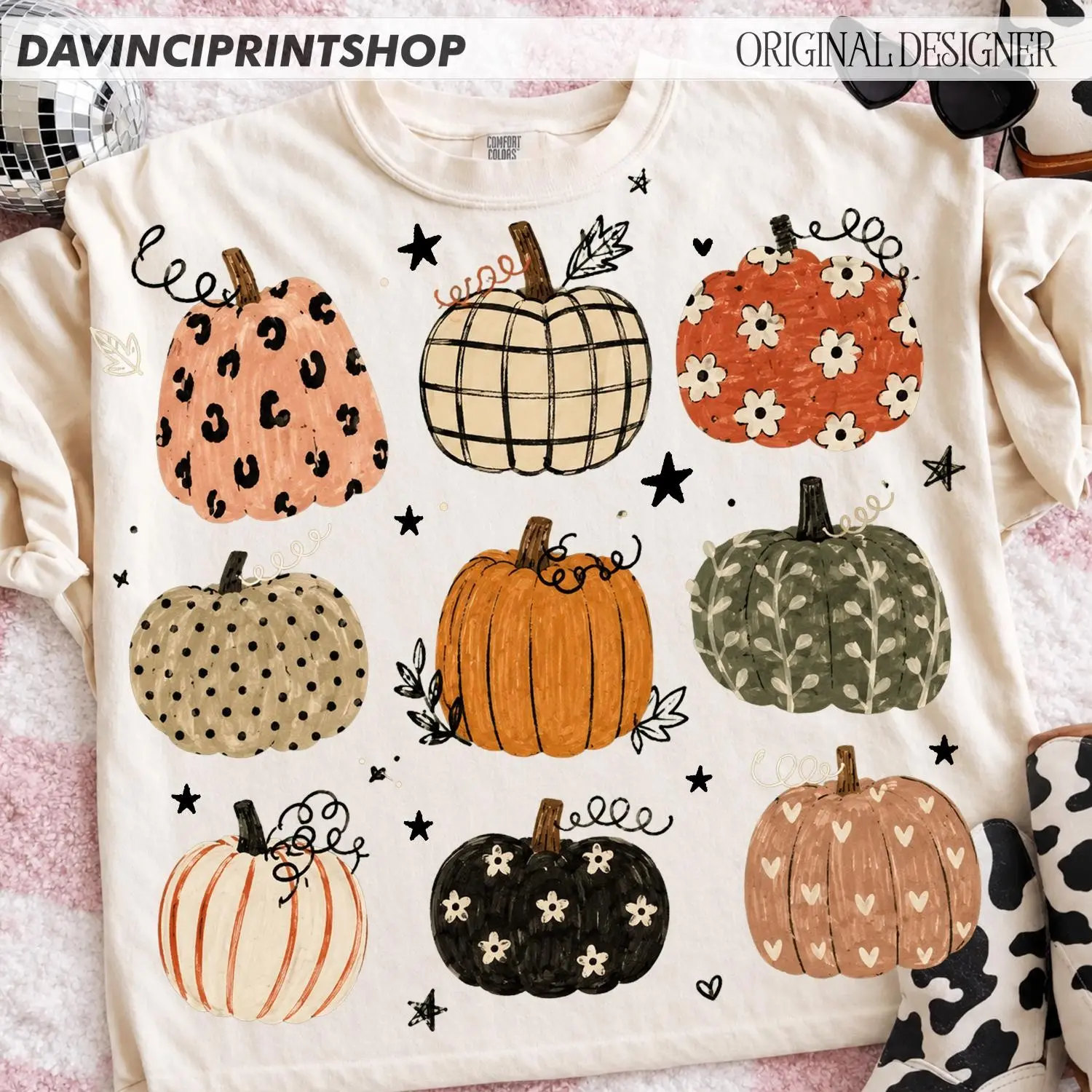 Comfort Colors Boho Pumpkin Graphic T-Shirt, Preppy Fall Autumn Tee for Women - photo 4