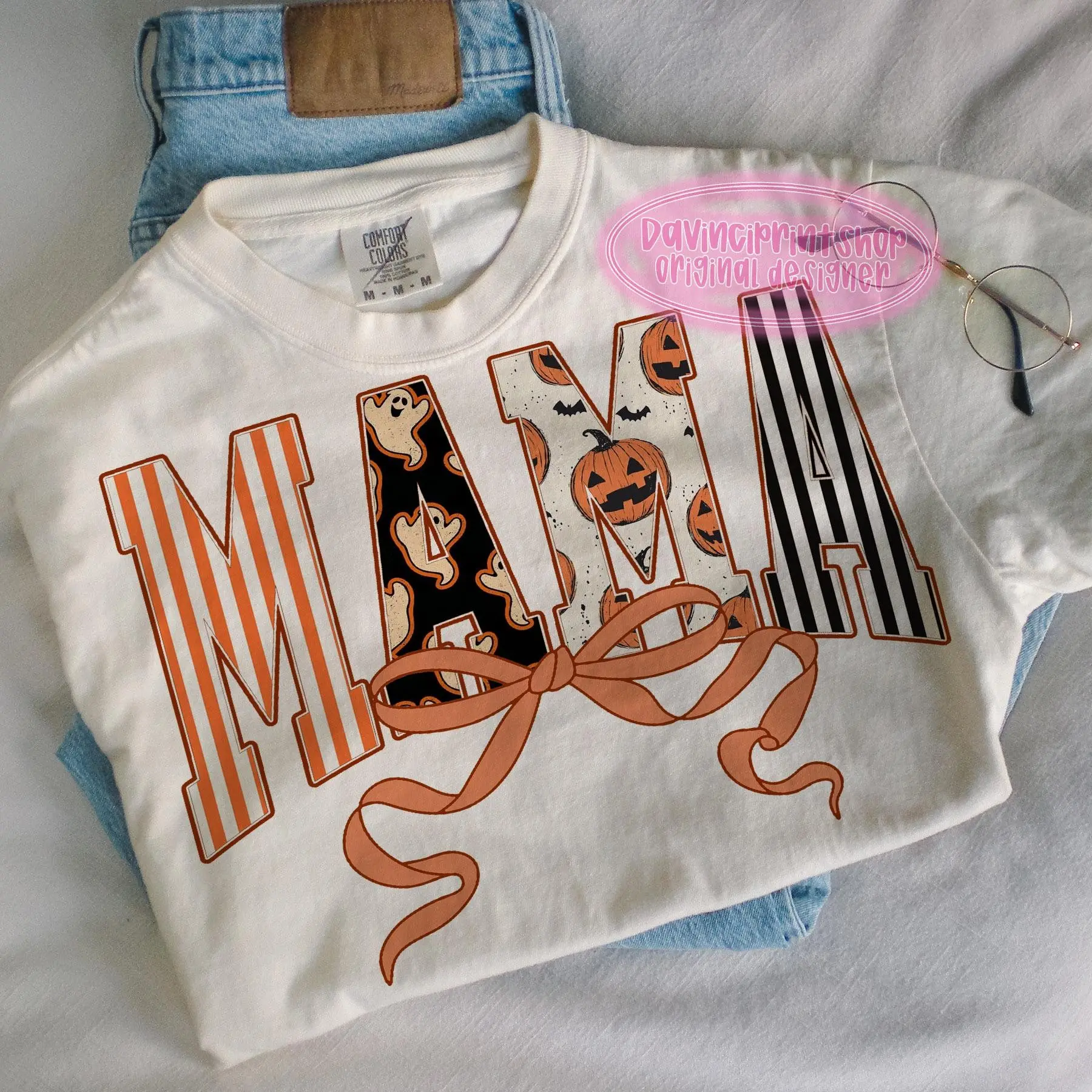 Comfort Colors Coquette Halloween Mama T-Shirt, Retro Spooky Season Fall Graphic Tee - photo 1