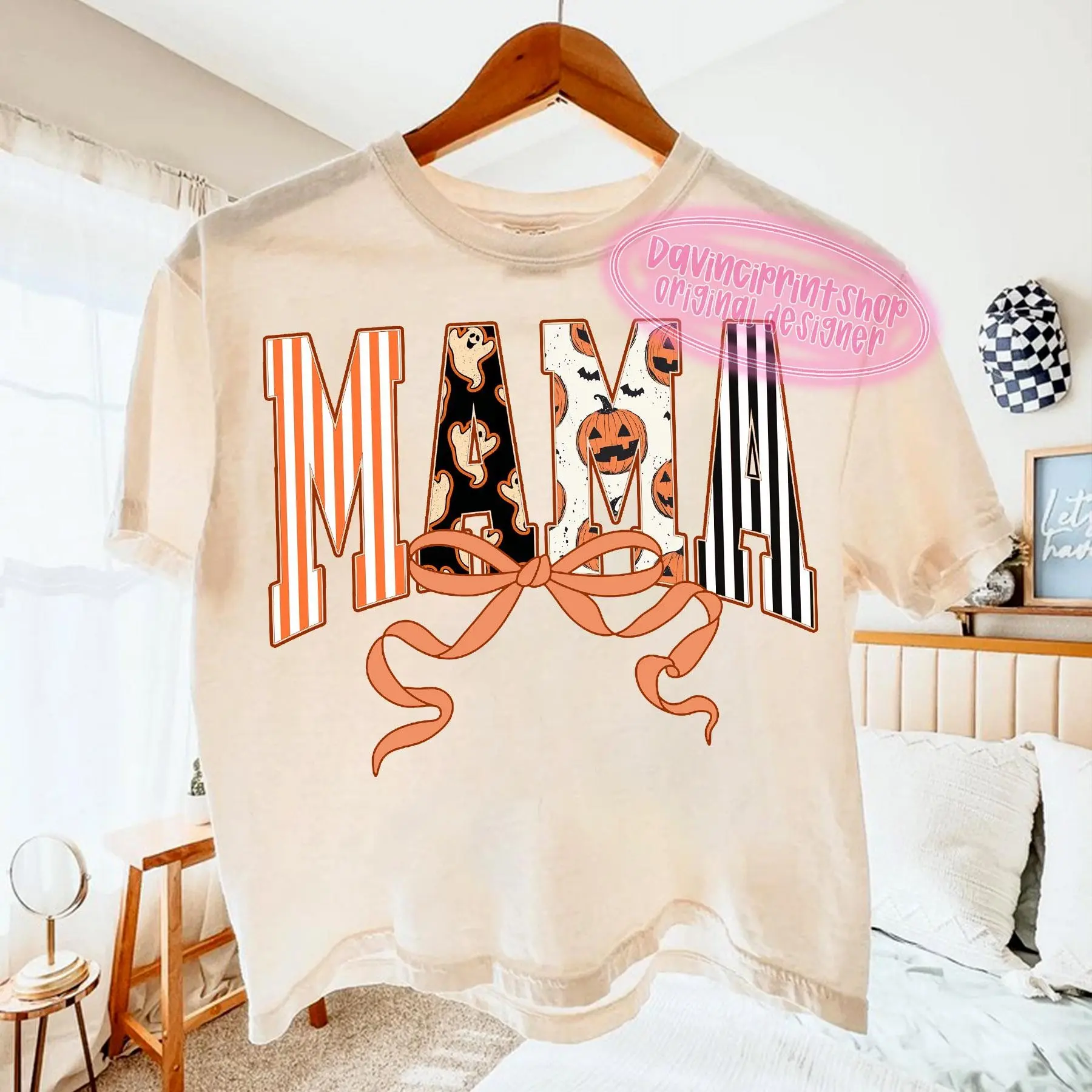 Comfort Colors Coquette Halloween Mama T-Shirt, Retro Spooky Season Fall Graphic Tee - photo 2