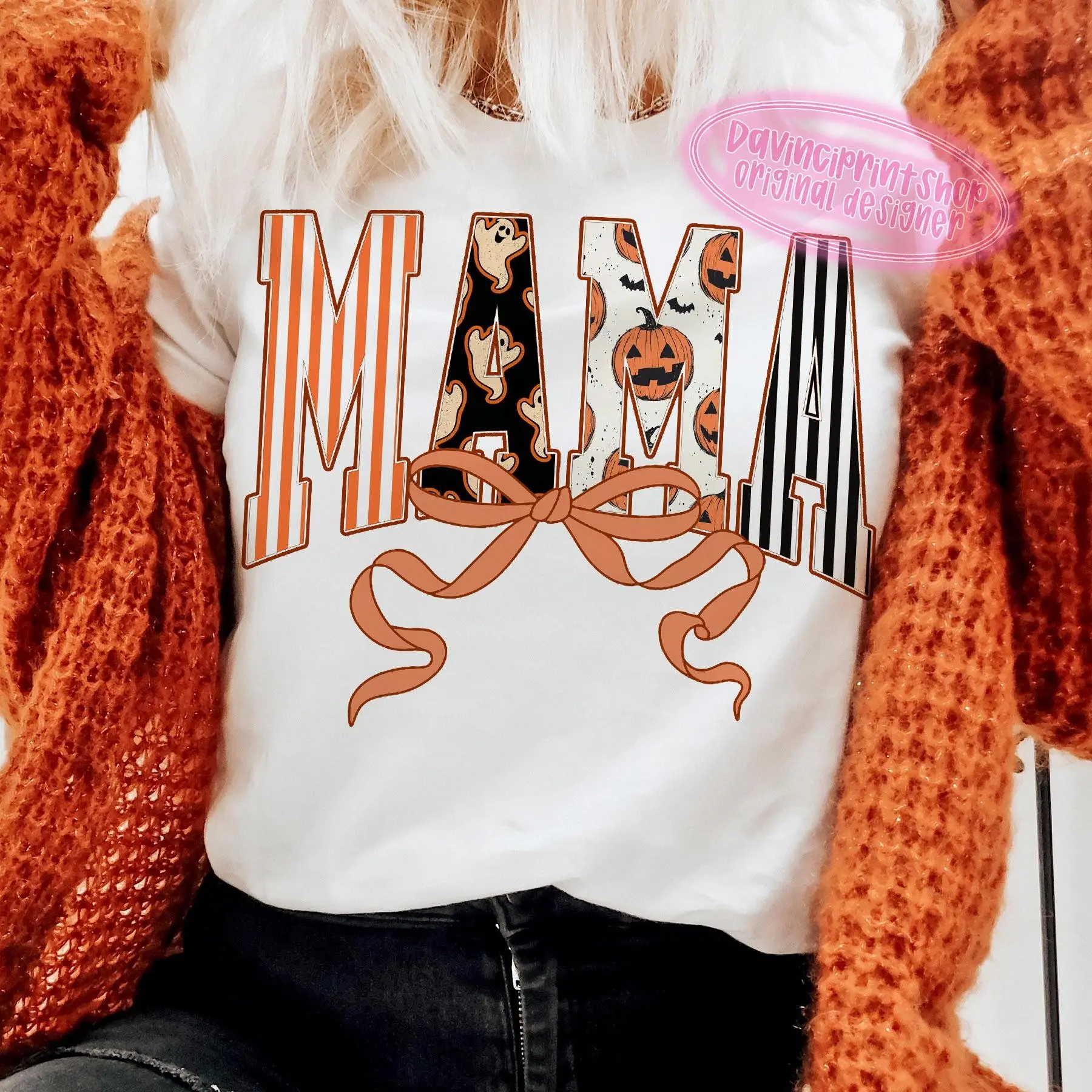 Comfort Colors Coquette Halloween Mama T-Shirt, Retro Spooky Season Fall Graphic Tee - photo 3