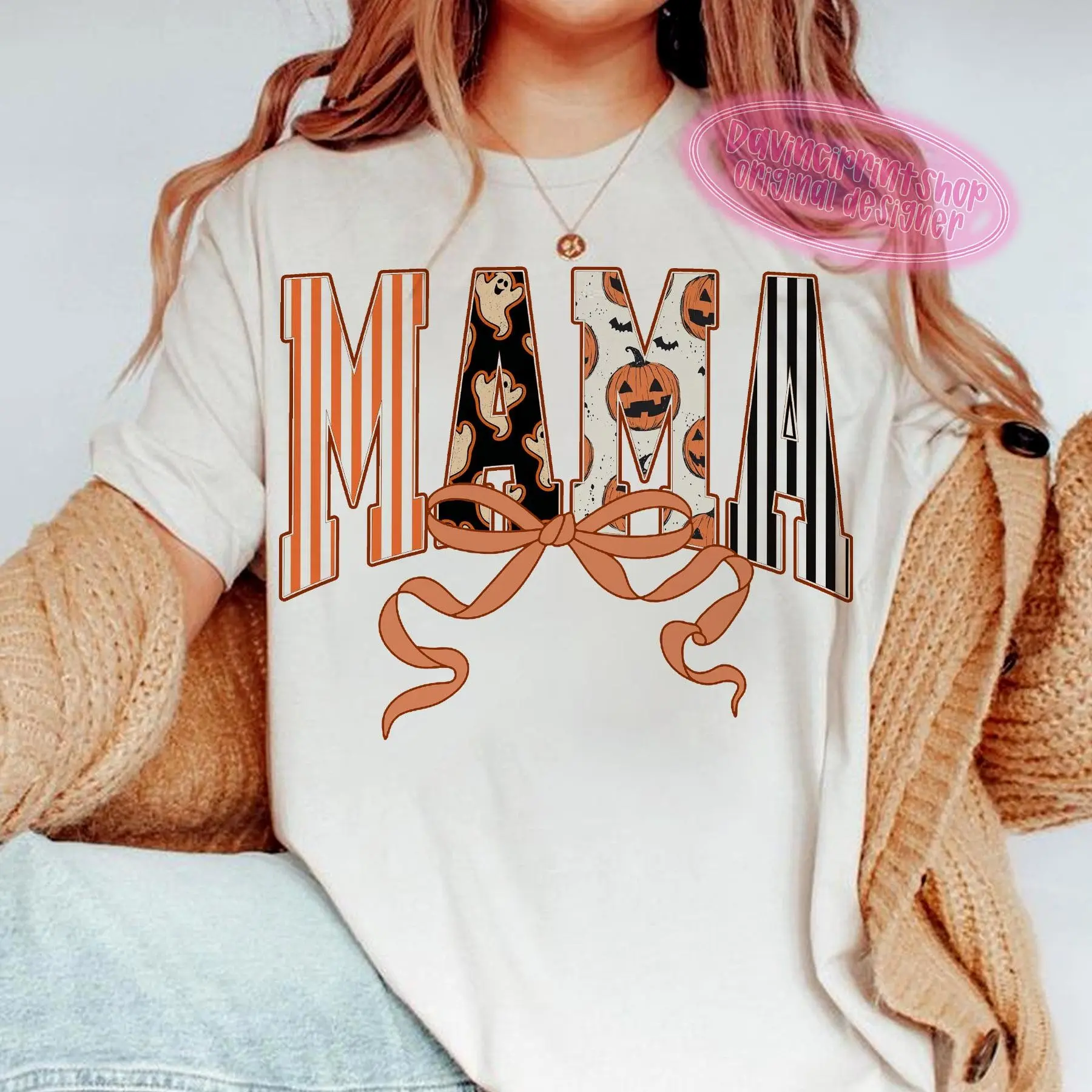 Comfort Colors Coquette Halloween Mama T-Shirt, Retro Spooky Season Fall Graphic Tee - photo 4