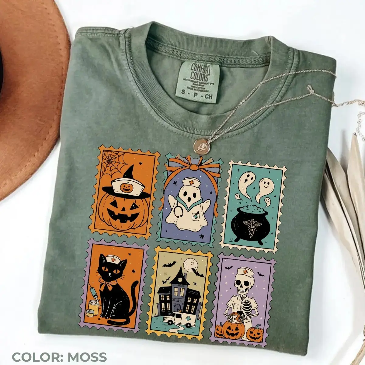 Comfort Color Cute Medical Halloween Nurse Shirt, Funny Spooky Healthcare Fall Nursing Graphic Tee - photo 2