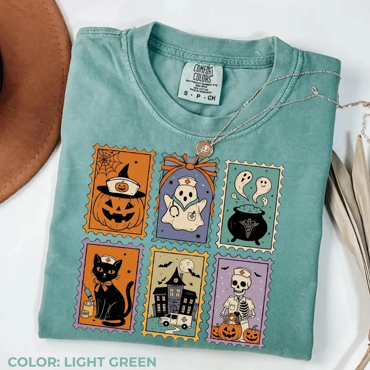 Comfort Color Cute Medical Halloween Nurse Shirt, Funny Spooky Healthcare Fall Nursing Graphic Tee - photo 5
