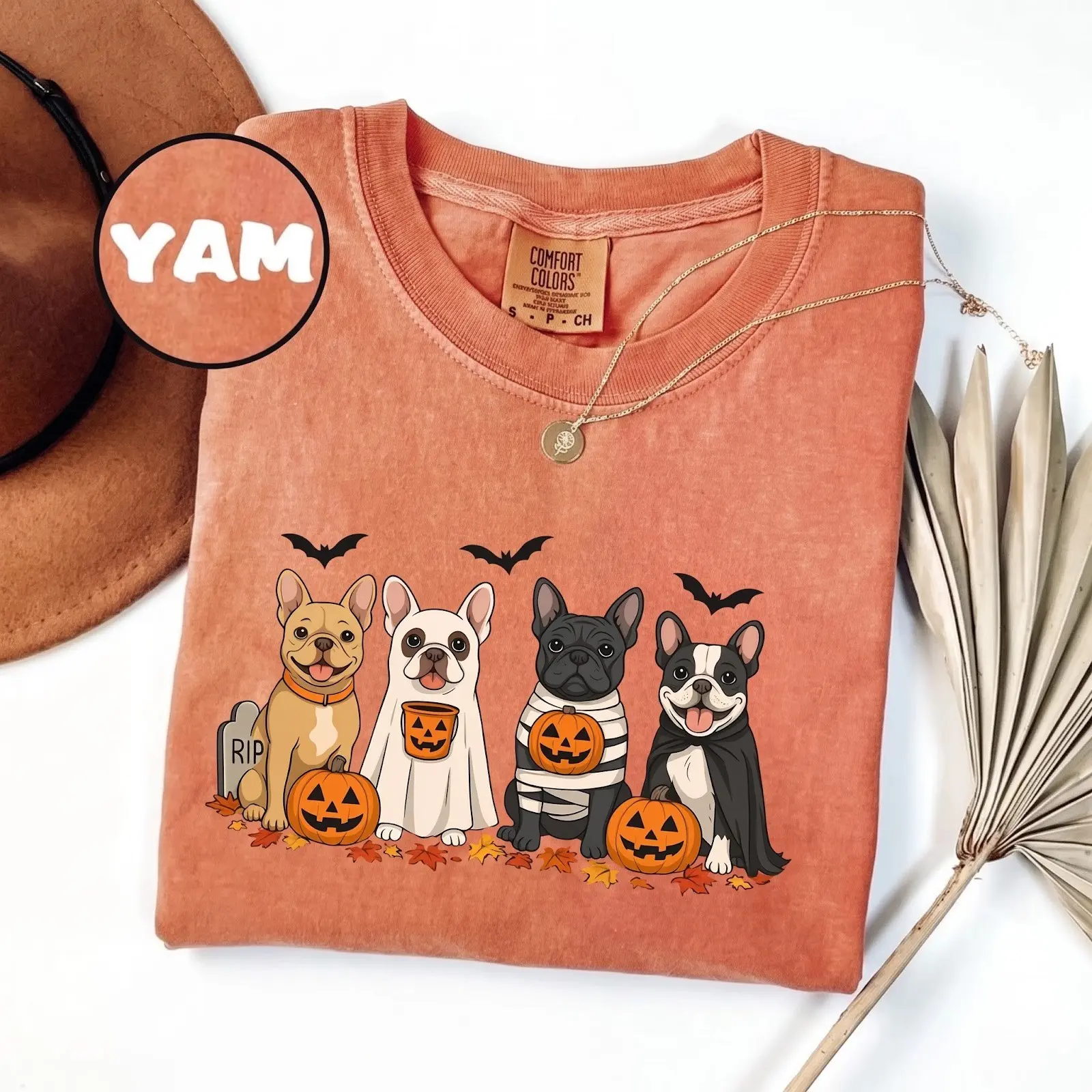 Comfort Colors French Bulldog Halloween T-Shirt, Funny Frenchie Mummy Ghost Costume Tee, Spooky Dog Lover Gift - photo 2