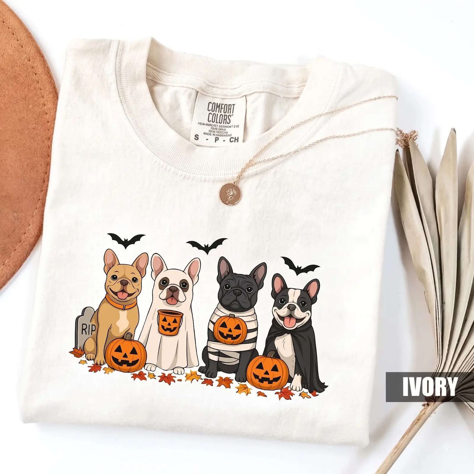 Comfort Colors French Bulldog Halloween T-Shirt, Funny Frenchie Mummy Ghost Costume Tee, Spooky Dog Lover Gift - photo 3