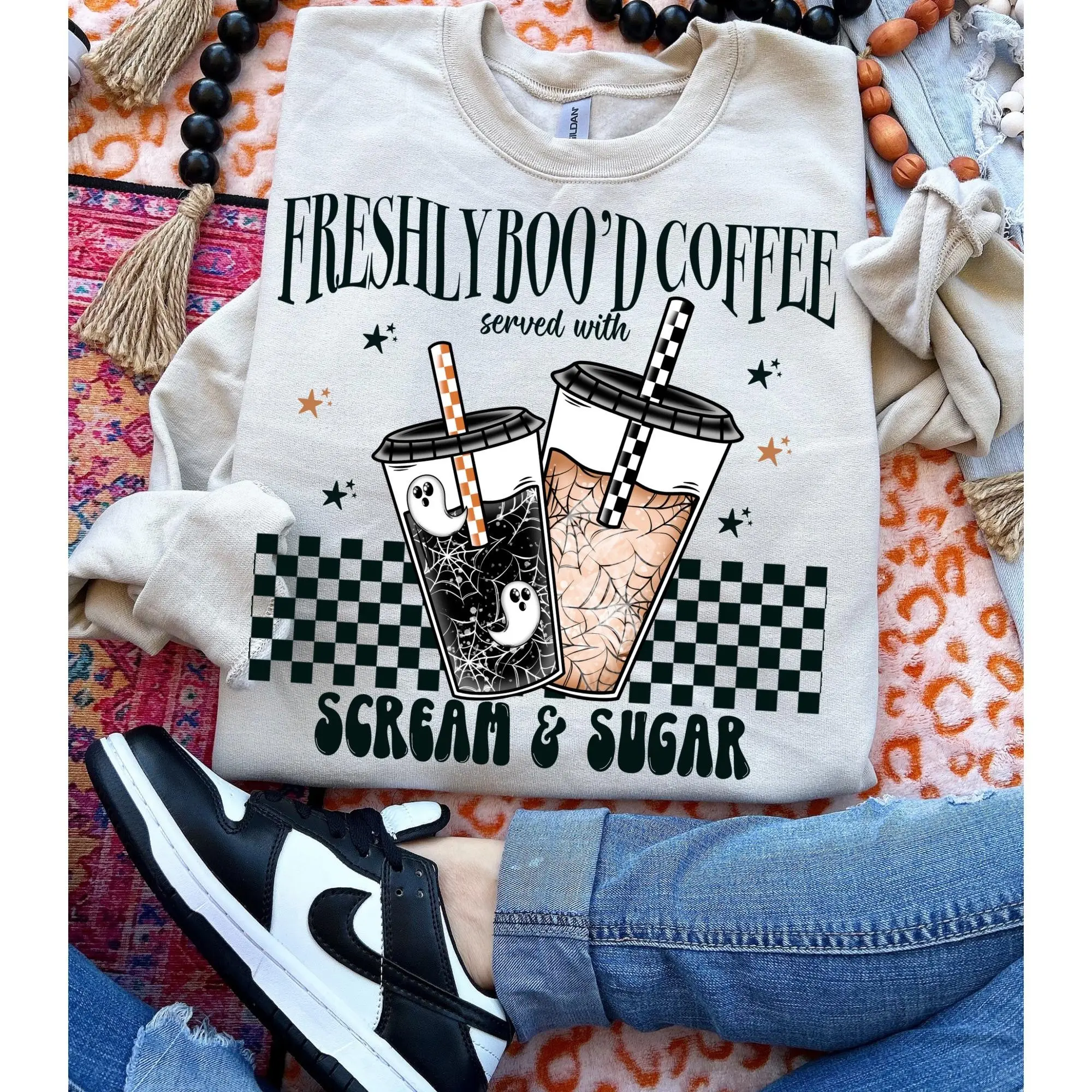 Comfort Colors Freshly Boo'd Coffee Halloween T-Shirt, Cute Ghost Cup Graphic Tee, Fall Autumn Gift
