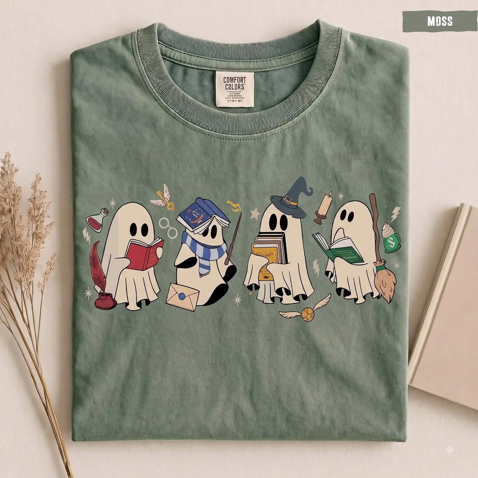 Comfort Colors Funny Wizard Ghost Halloween Shirt, Bookish Book Lover Spooky Season Graphic Tee - photo 3