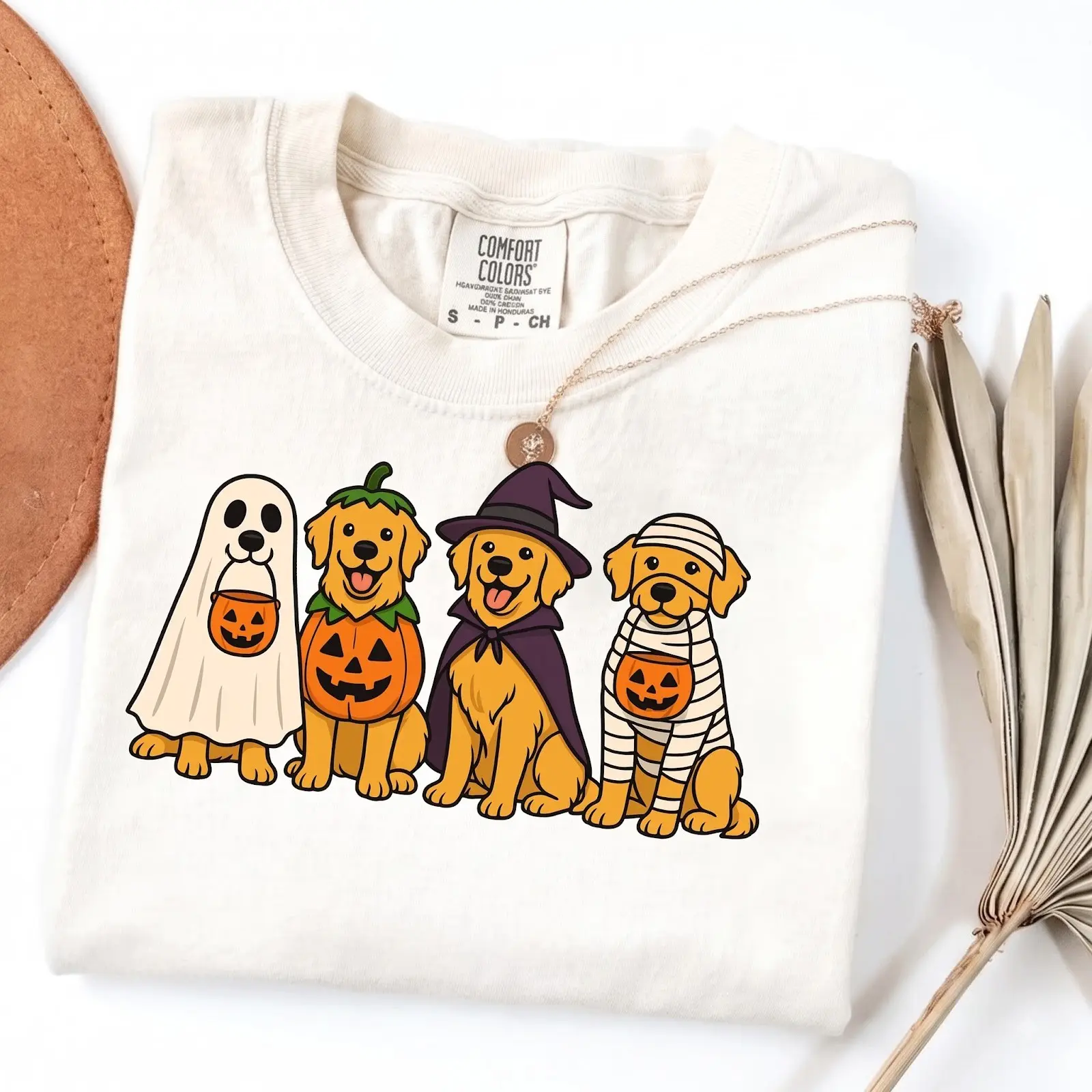 Comfort Color Golden Retriever Halloween T Shirt, Spooky Trick or Treat Dog