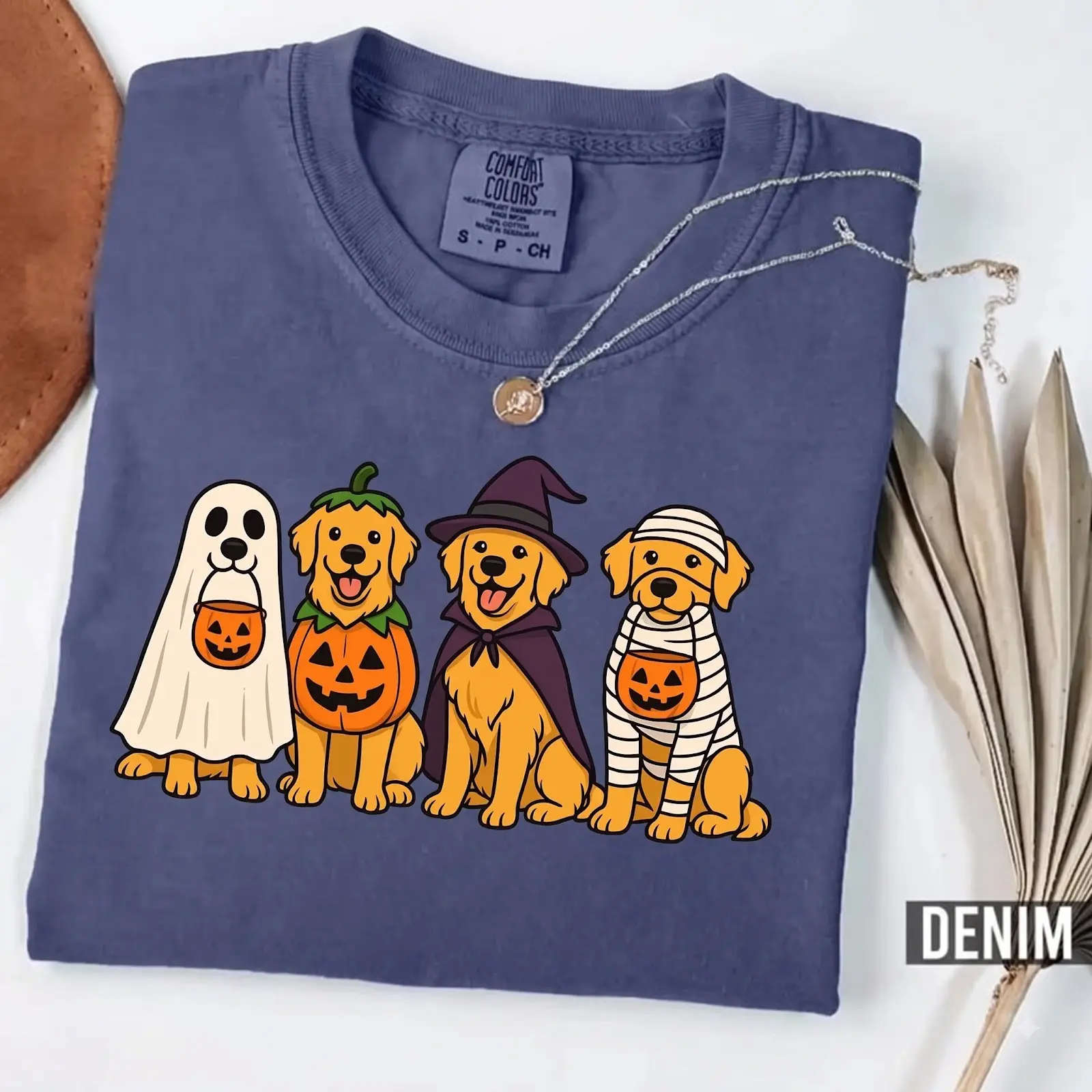 Comfort Color Golden Retriever Halloween T Shirt, Spooky Trick or Treat Dog - photo 3