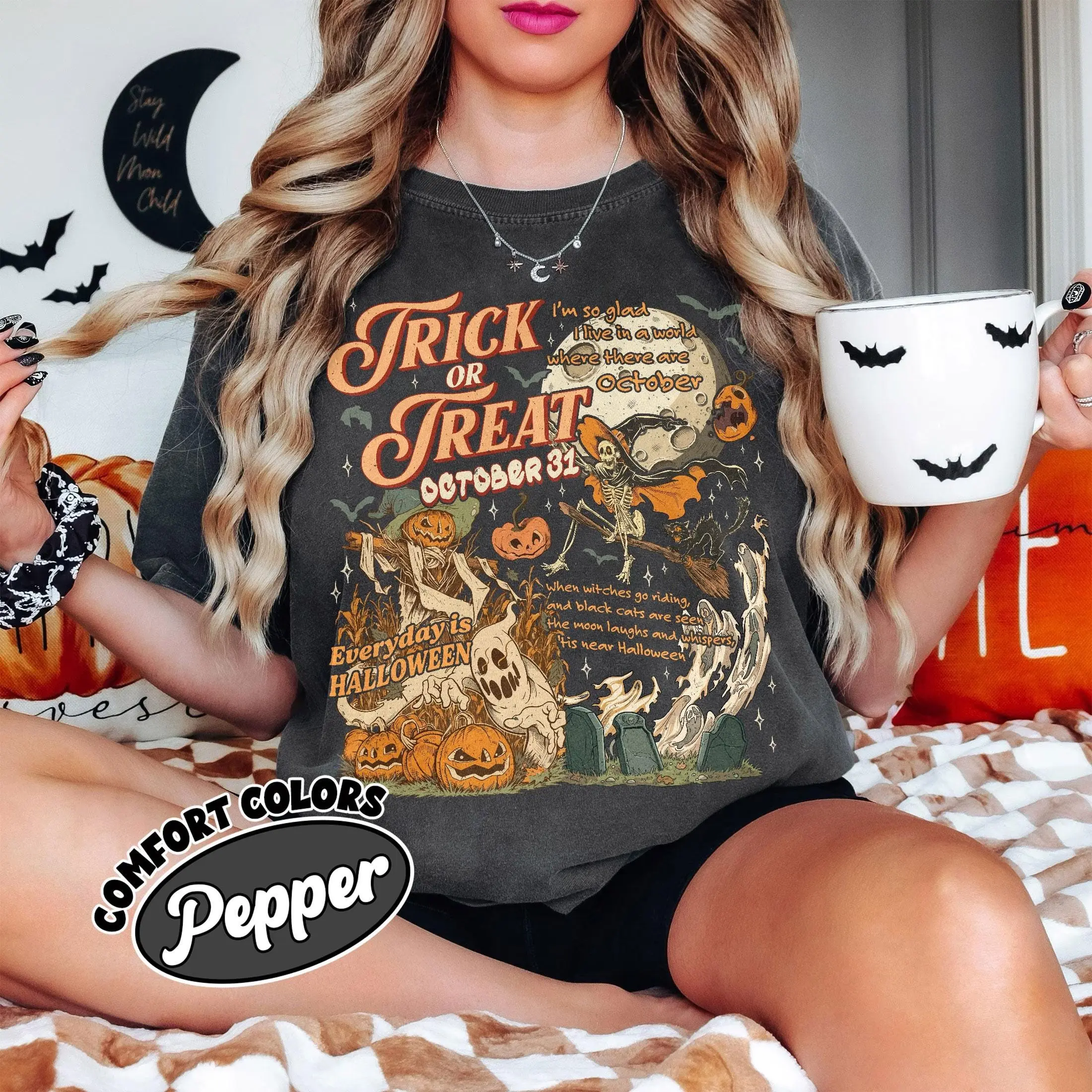 Comfort Color Halloween Collage Trick Or Treat Shirt, Vintage Pumpkin Tshirt, Retro Spooky Ghost Tee, Fall Season Gift