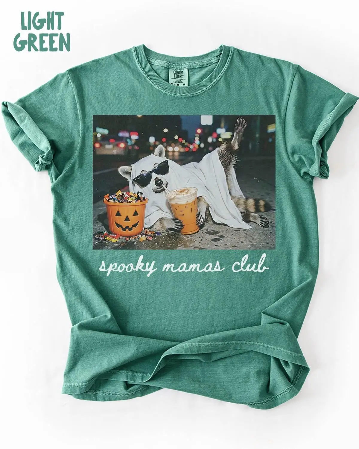 Comfort Color Halloween Raccoon Mama Shirt, Cute New Mother Trendy Fall Gift Tee - photo 3
