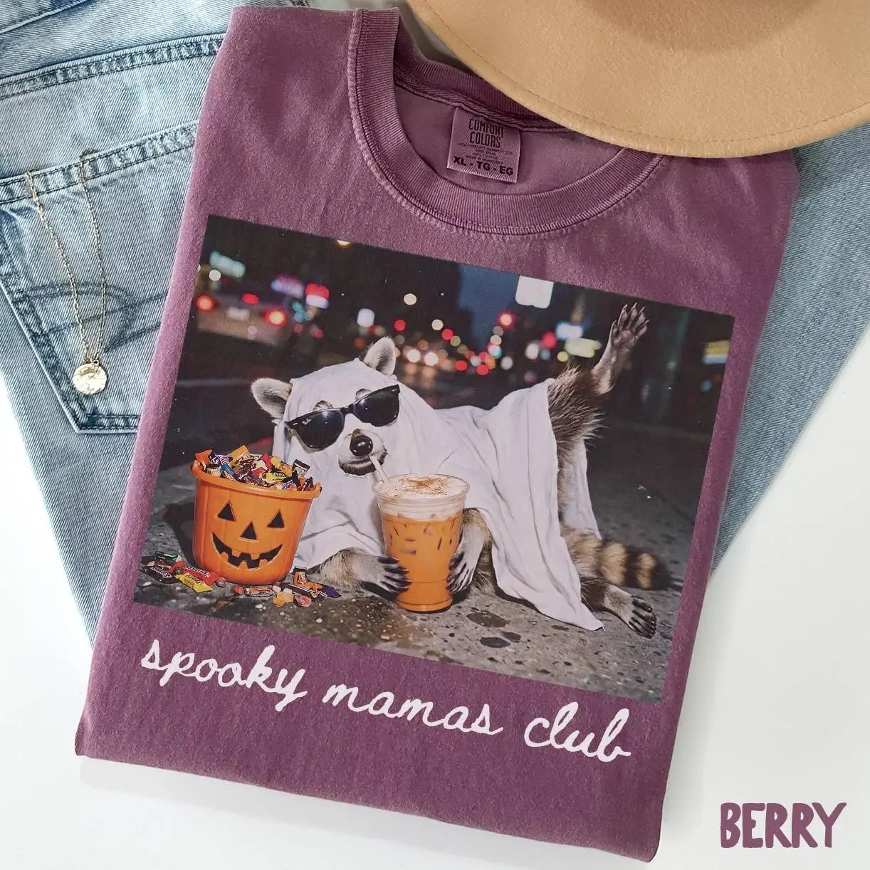 Comfort Color Halloween Raccoon Mama Shirt, Cute New Mother Trendy Fall Gift Tee - photo 4