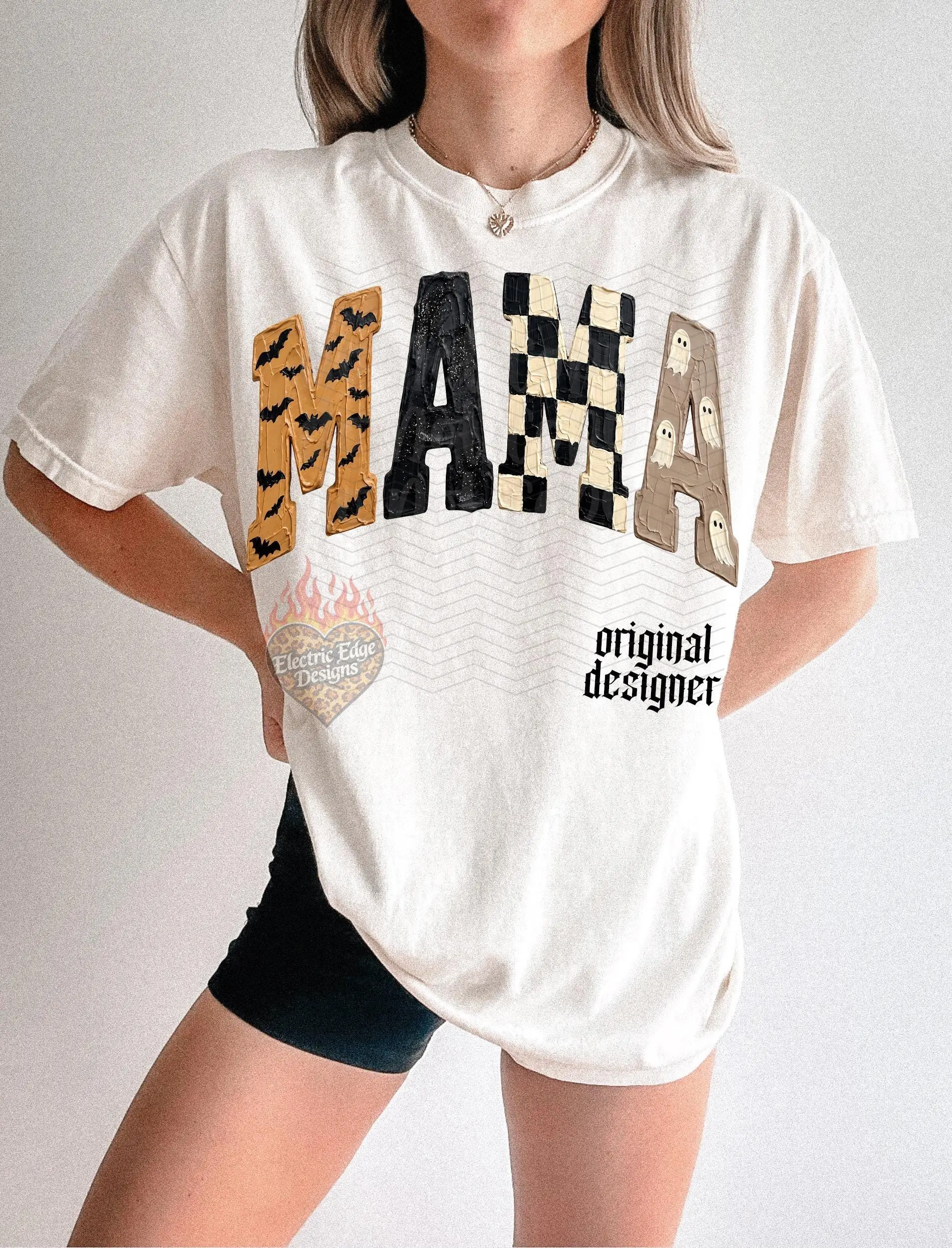 Comfort Color Halloween Mama, Spooky Season, Neutral Ghost Shirt, Edgy Mom Bat Design, Trendy Fall Checkered - photo 4