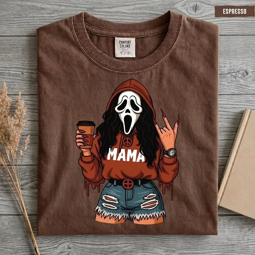 Comfort Colors Horror Halloween Mama Shirt, Spooky Killer Mom Graphic Tee - photo 3
