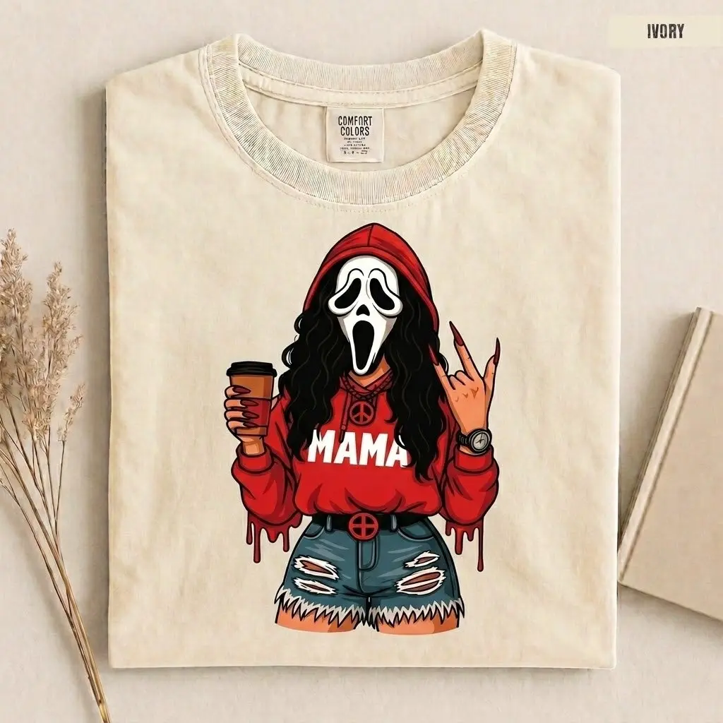Comfort Colors Horror Halloween Mama Shirt, Spooky Killer Mom Graphic Tee - photo 4