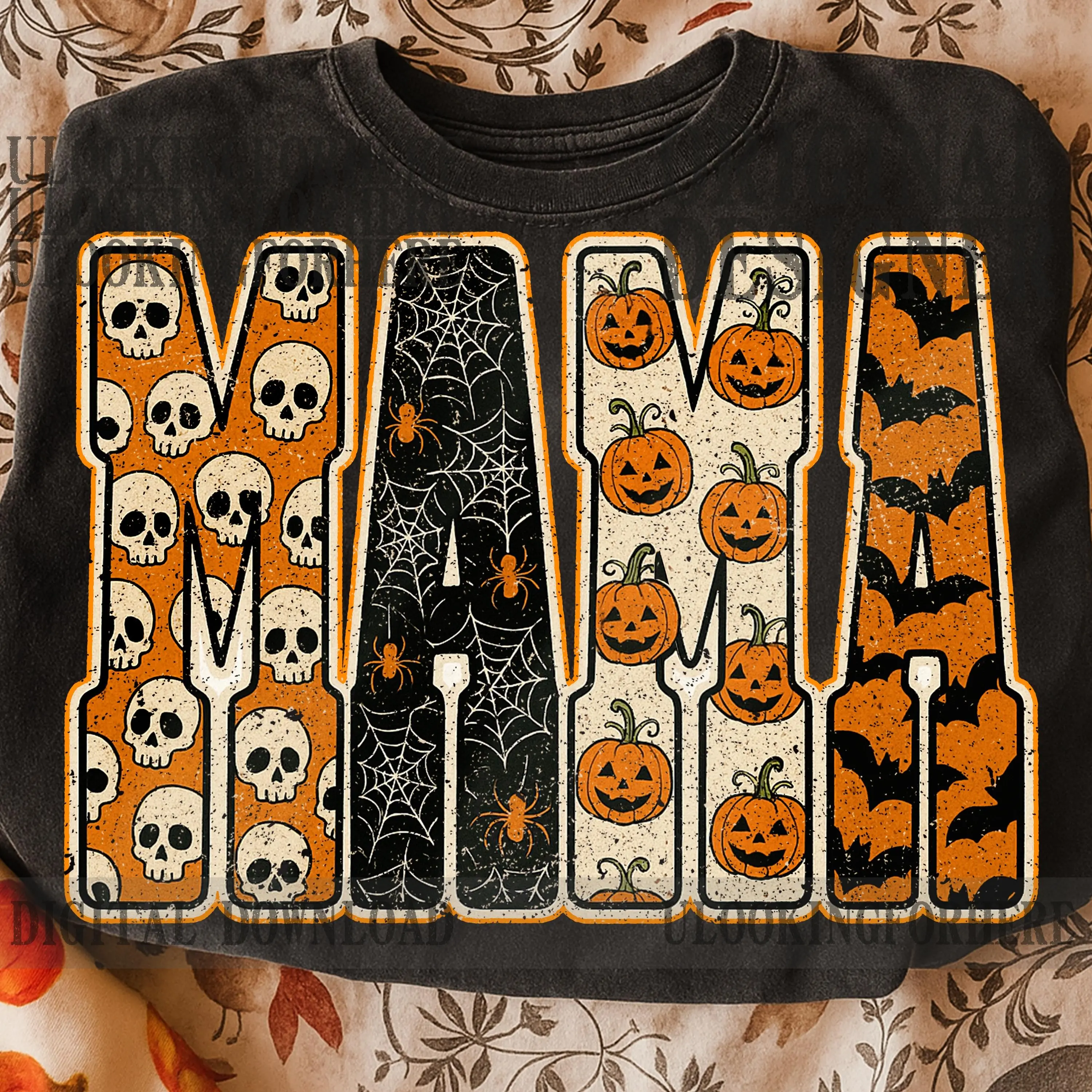 Comfort Colors Mama Pumpkin Leopard Checkered T-Shirt, Fall Halloween Autumn Graphic Tee, Trendy Country Top for Women