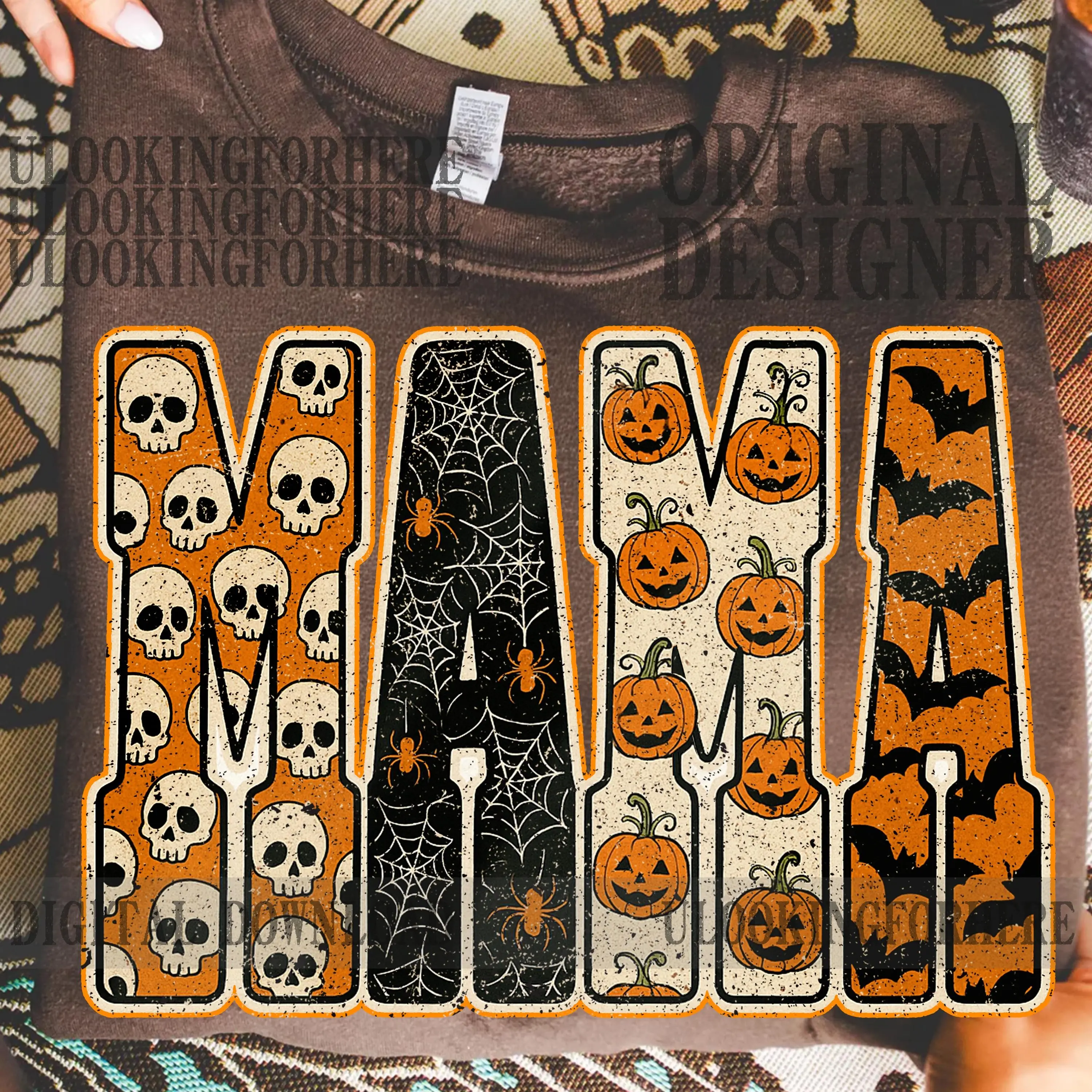 Comfort Colors Mama Pumpkin Leopard Checkered T-Shirt, Fall Halloween Autumn Graphic Tee, Trendy Country Top for Women - photo 3