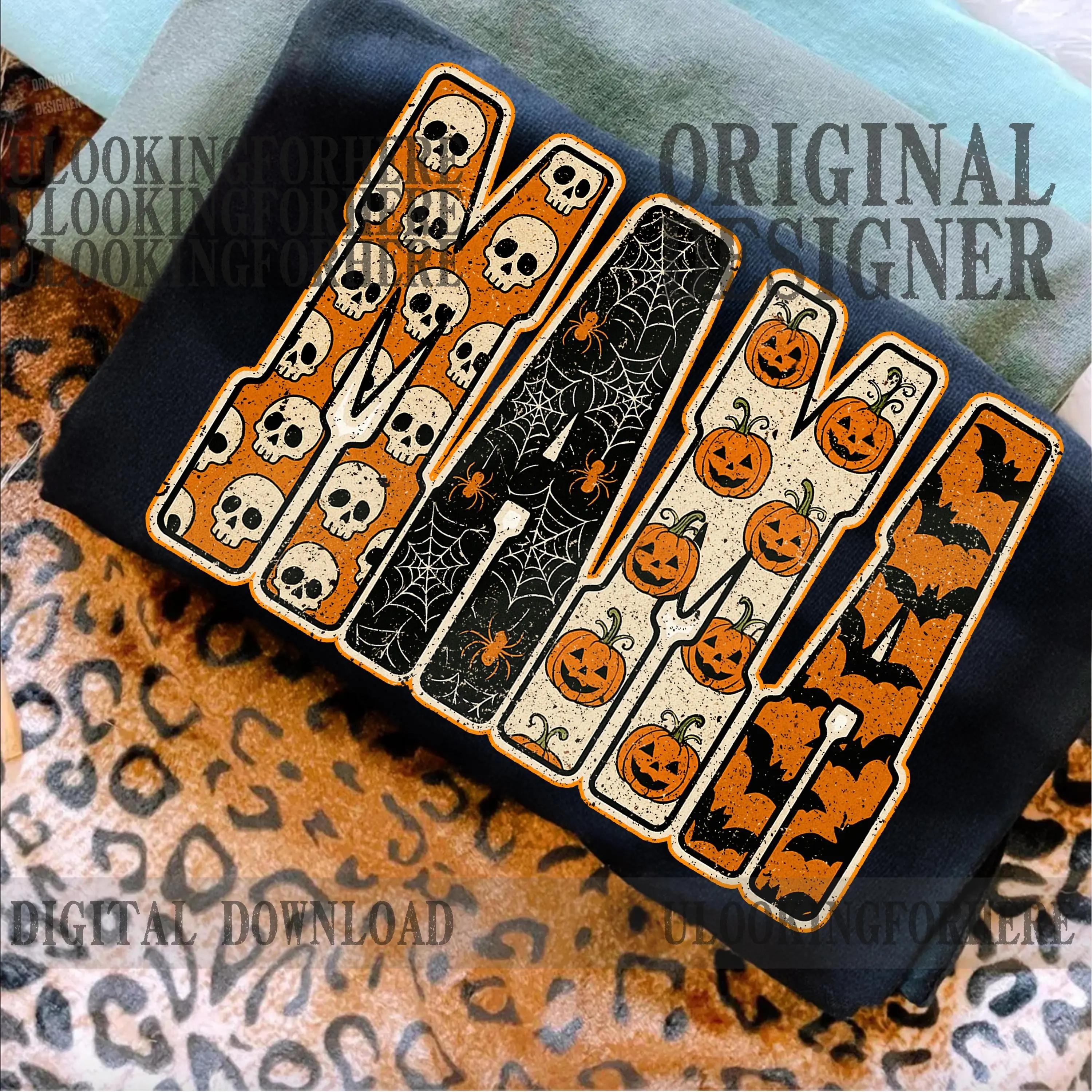 Comfort Colors Mama Pumpkin Leopard Checkered T-Shirt, Fall Halloween Autumn Graphic Tee, Trendy Country Top for Women - photo 4