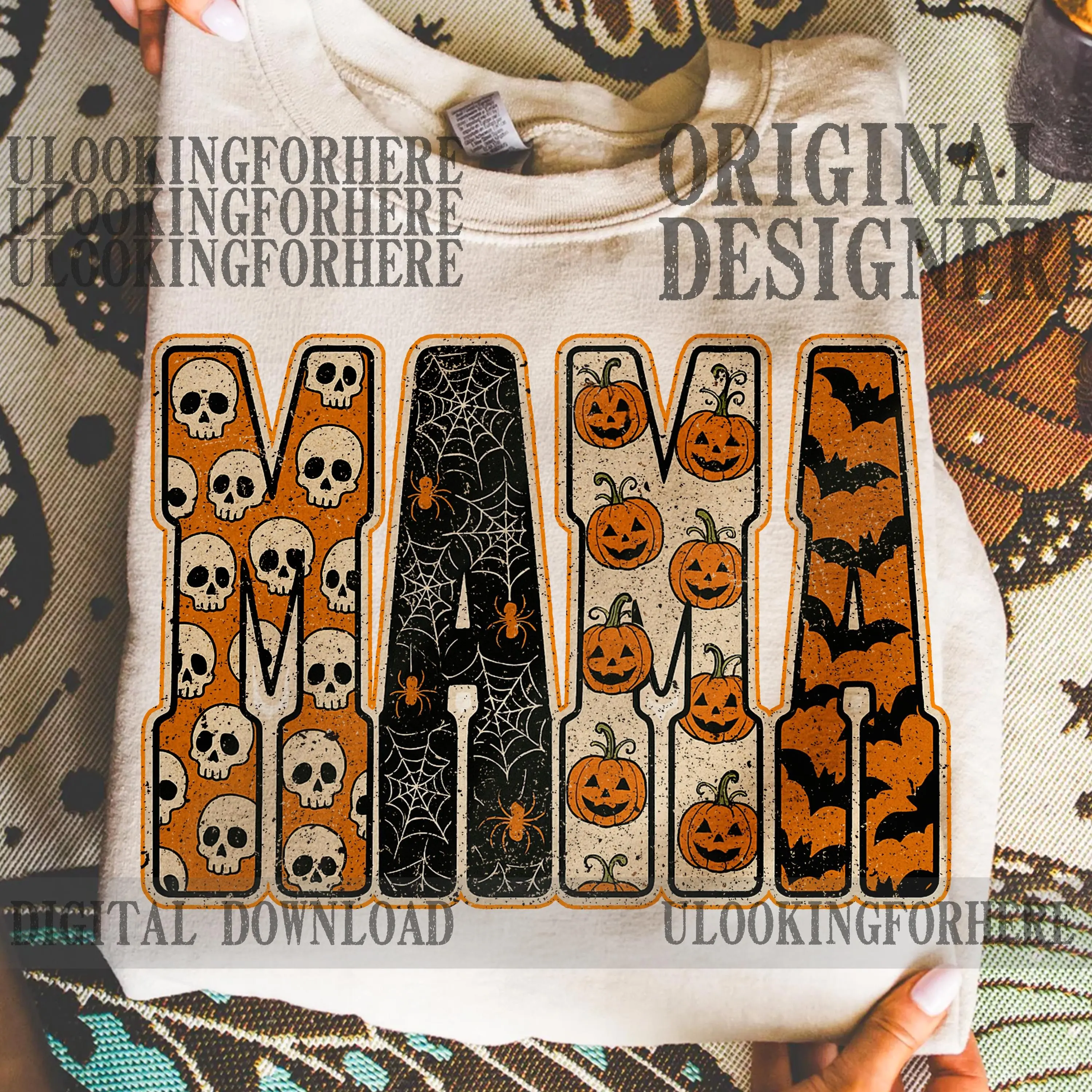 Comfort Colors Mama Pumpkin Leopard Checkered T-Shirt, Fall Halloween Autumn Graphic Tee, Trendy Country Top for Women - photo 5
