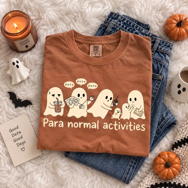 Comfort Colors Para Normal Activities Shirt, Funny Paraprofessional Halloween Tee, Cute Ghost Squad Team Fall Gift - photo 2