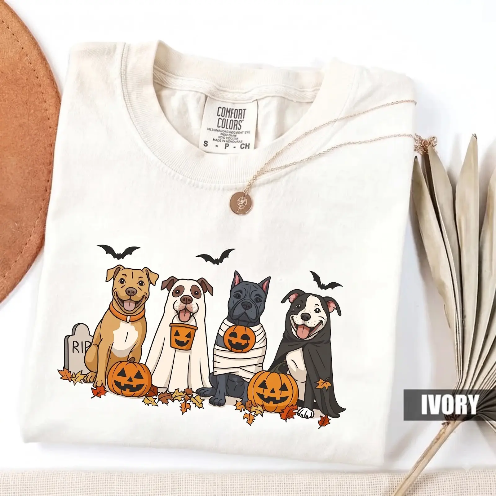 Comfort Colors Pitbull Halloween T Shirt, Funny Dog Costume Tee, Spooky Ghost Mummy Vampire Pumpkin Graphic