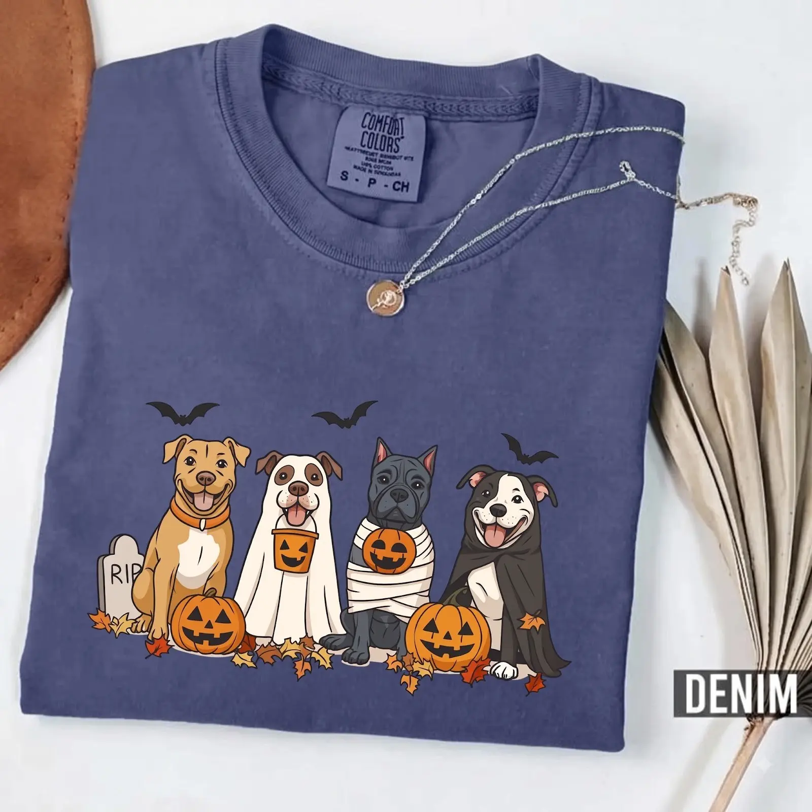 Comfort Colors Pitbull Halloween T Shirt, Funny Dog Costume Tee, Spooky Ghost Mummy Vampire Pumpkin Graphic - photo 3