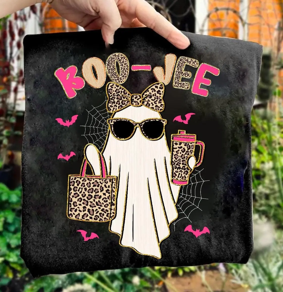 Comfort Colors Preppy Leopard Boo Jee Ghost T-Shirt, Pink Boujee Coffee Halloween Spooky Season Fall Pumpkin Tee - photo 3