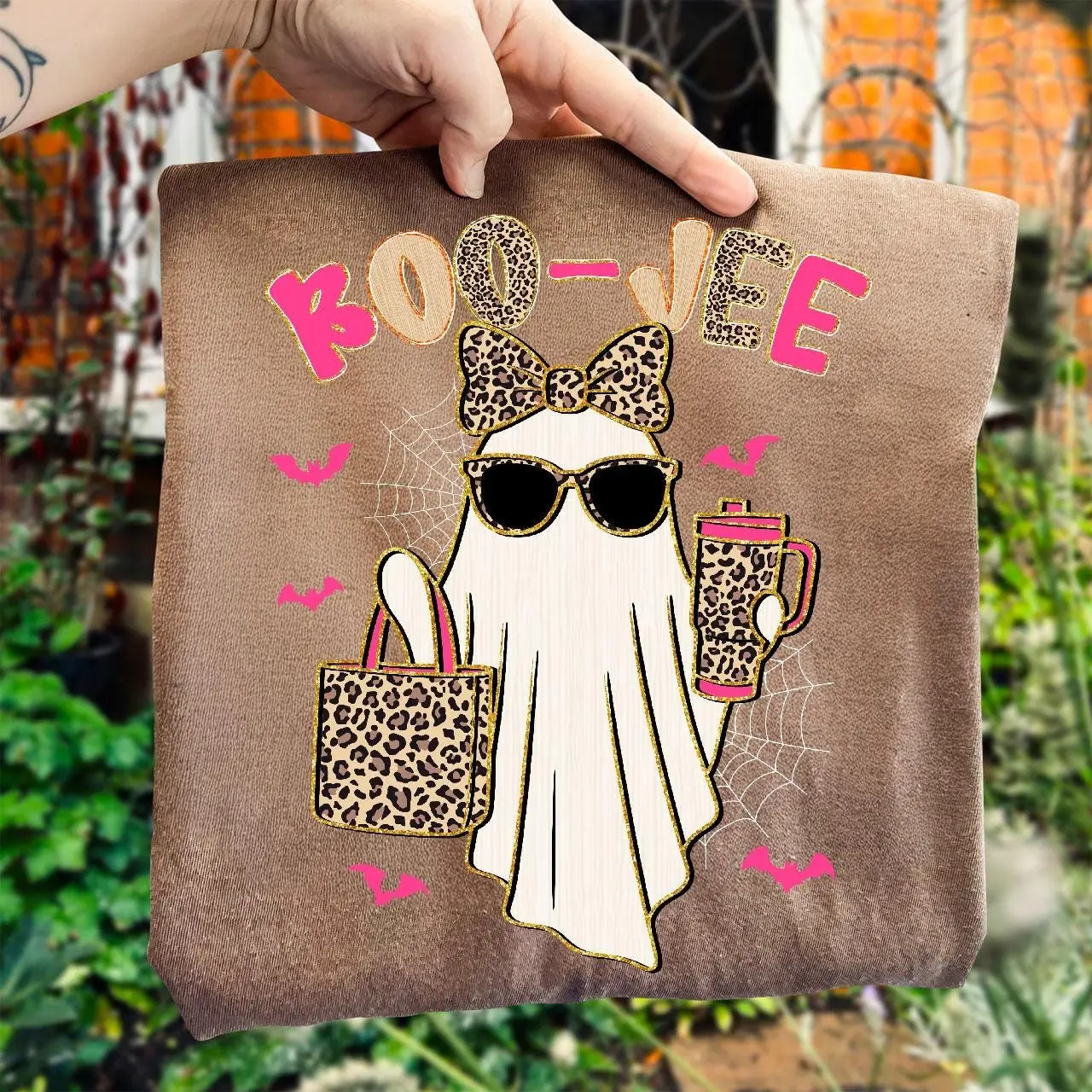 Comfort Colors Preppy Leopard Boo Jee Ghost T-Shirt, Pink Boujee Coffee Halloween Spooky Season Fall Pumpkin Tee - photo 4
