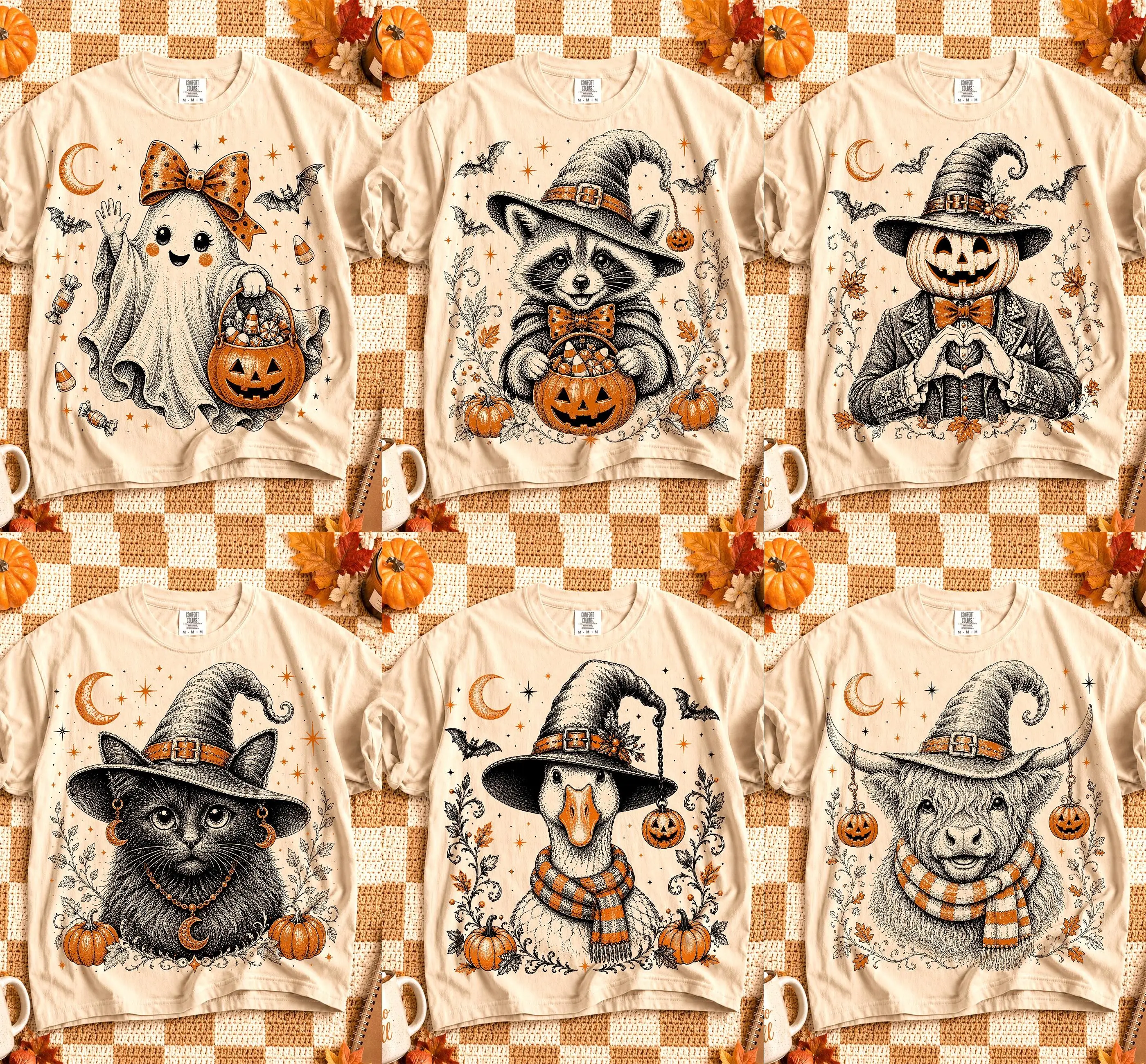 Comfort Colors Retro Vintage Halloween T-Shirt, Preppy Spooky Season Fall Graphic Tee