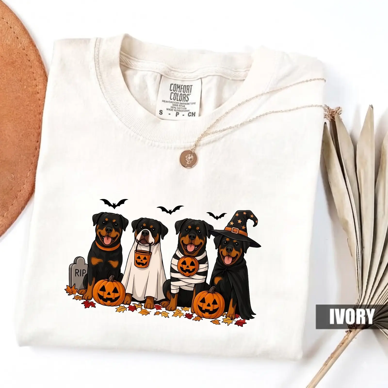 Comfort Colors Rottweiler Halloween T-Shirt, Funny Dog Costume Graphic Tee, Spooky Pet Owner Fall Gift