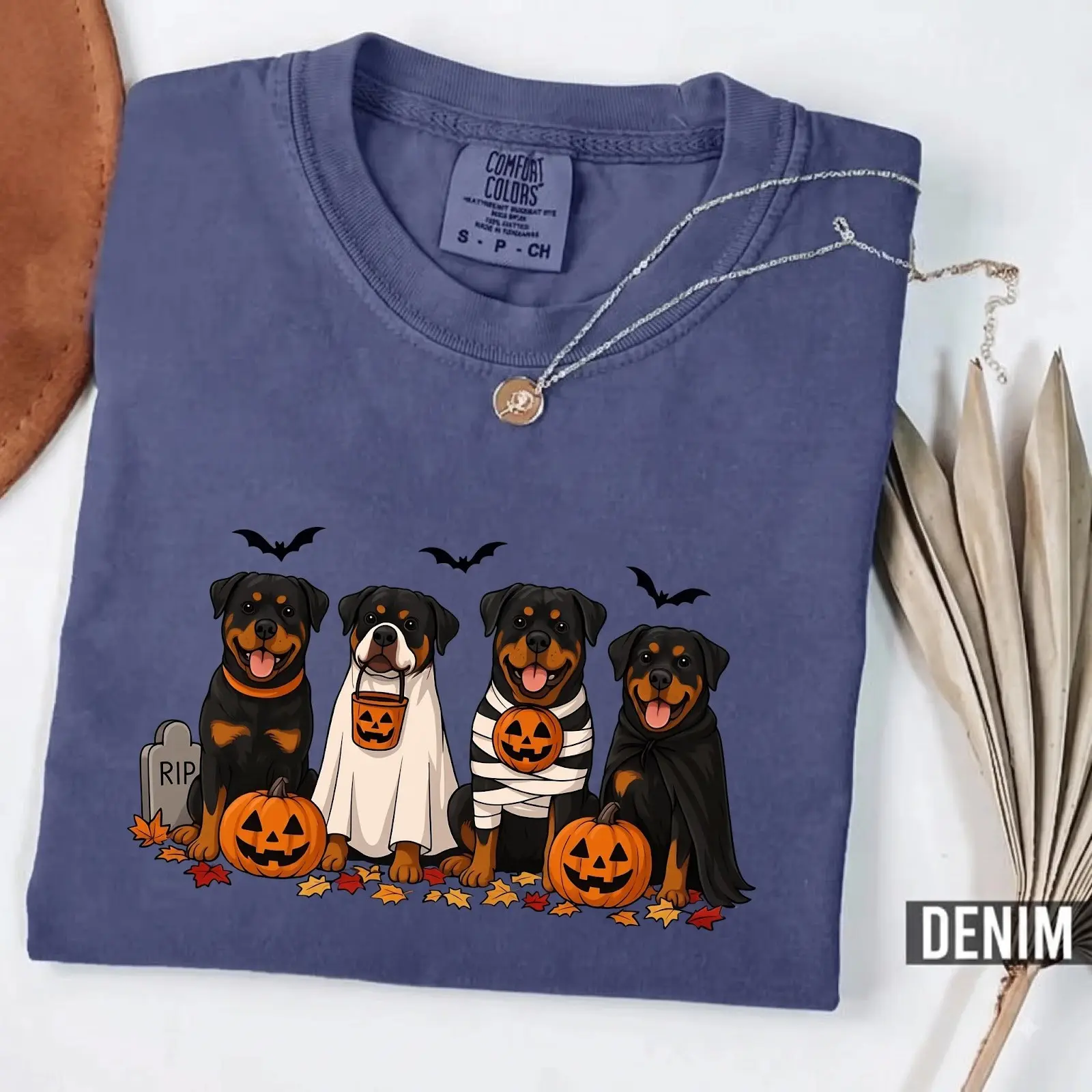 Comfort Colors Rottweiler Halloween T-Shirt, Funny Dog Costume Graphic Tee, Spooky Pet Owner Fall Gift - photo 3