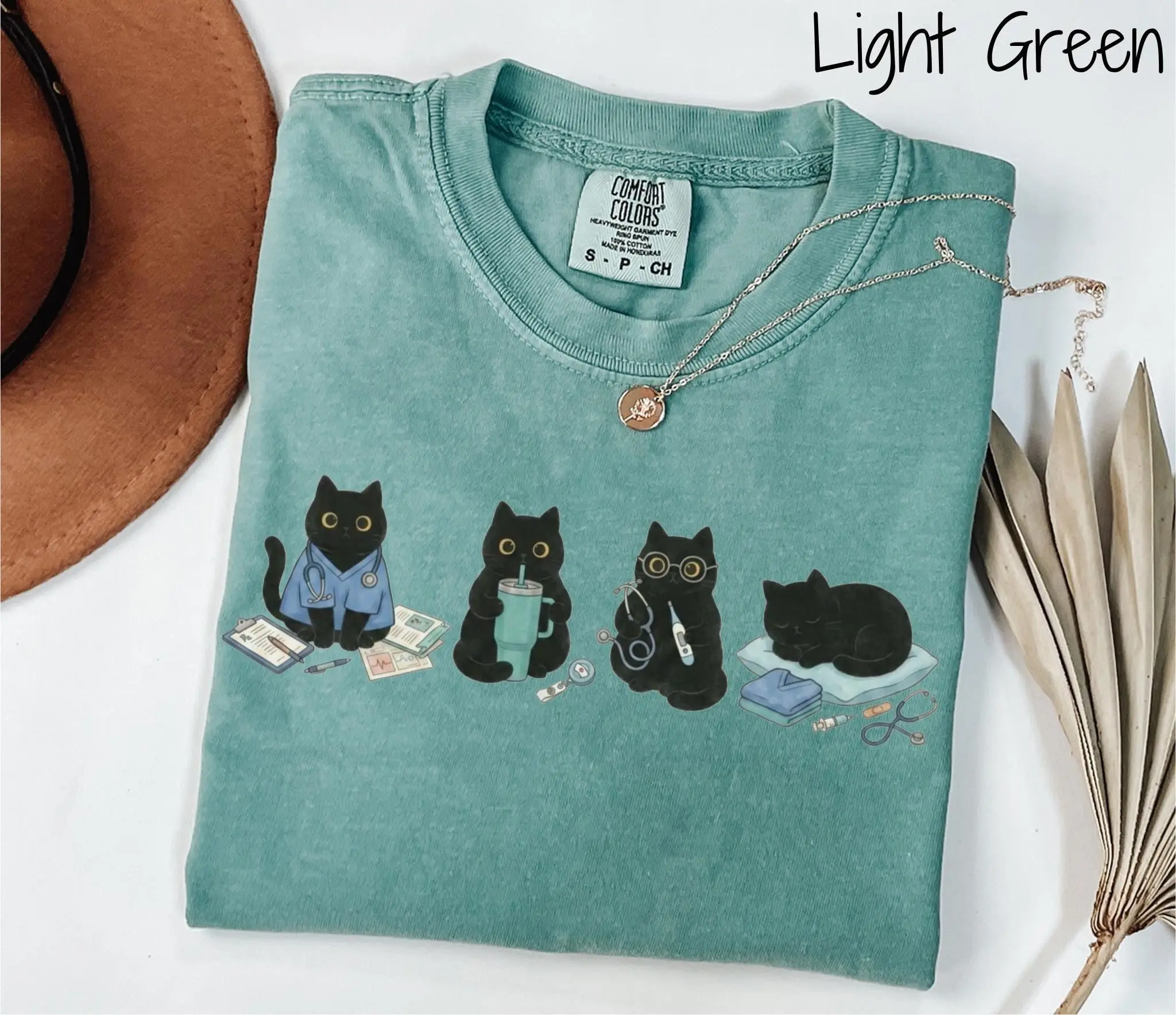 Comfort Color Black Cat Nurse Shirt, Cute Nursing Kitty Graphic Tee, Gift for Cat Lover Nurses - photo 4
