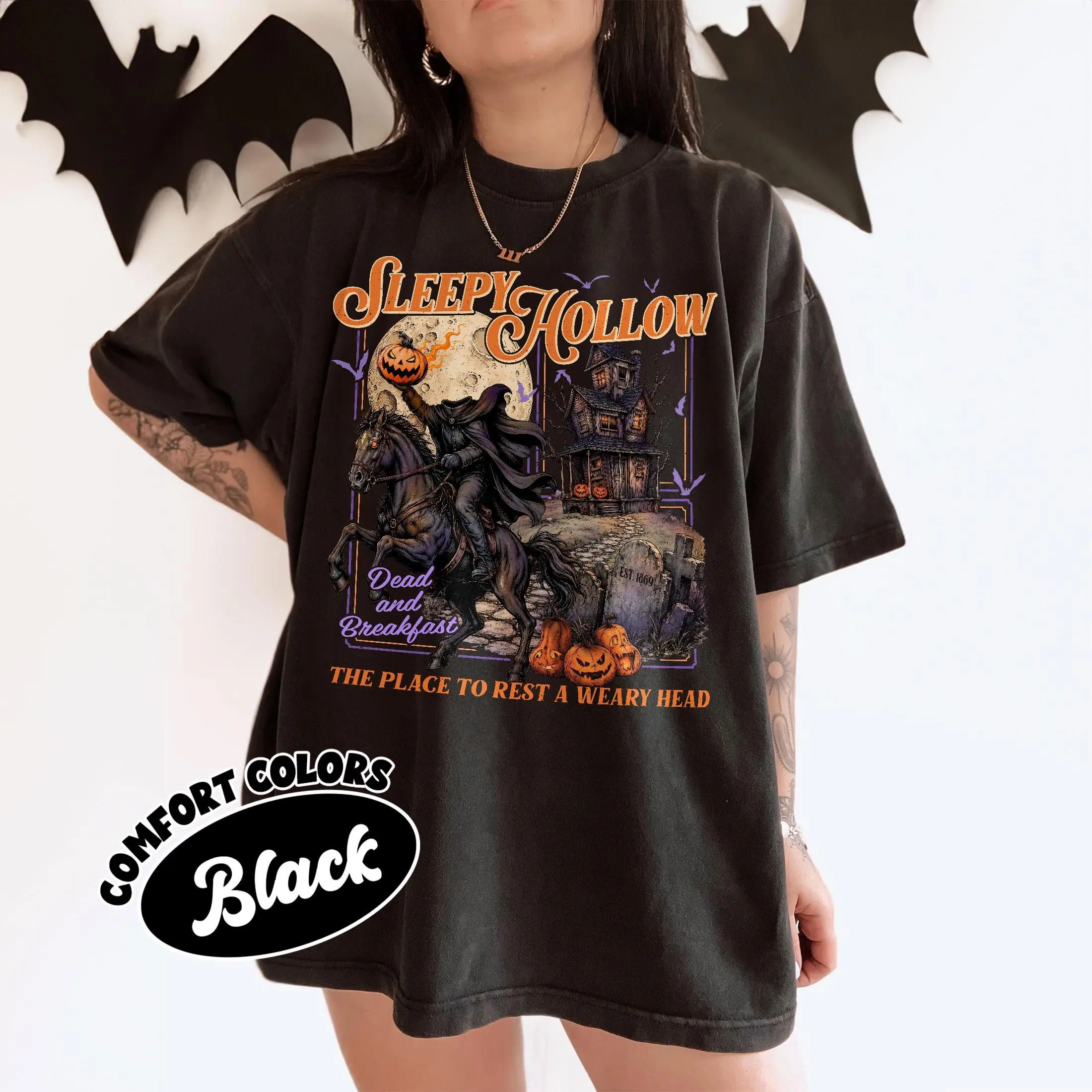 Comfort Color Sleepy Hollow Halloween Shirt, Retro Horror Headless Horseman Graphic Tee, Spooky Ichabod Crane Apparel - photo 3