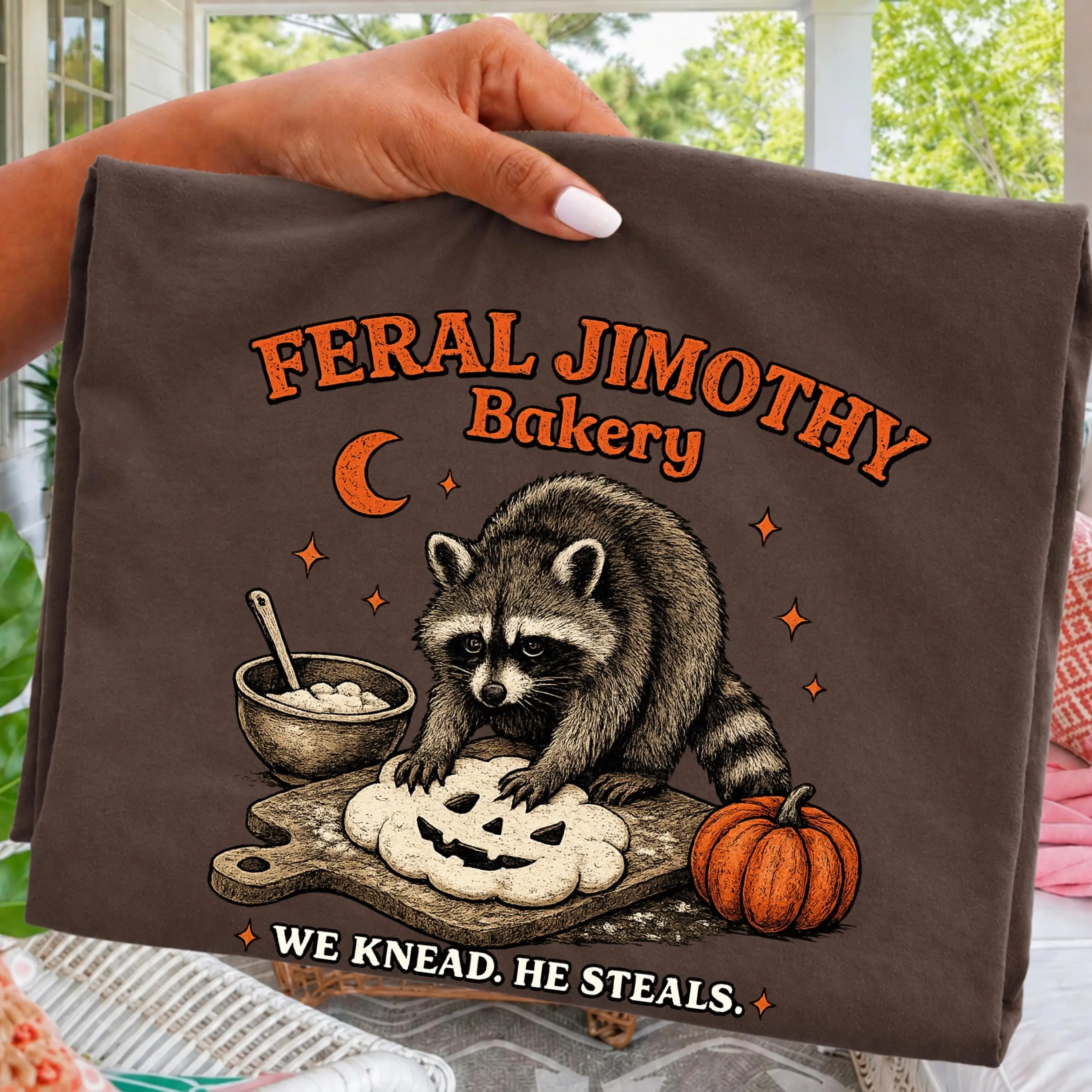 Comfort Colors Spooky Season Raccoon Halloween Shirt, Feral Jimothy Bakery Funny Pumpkin Baking Fall Tee - photo 3