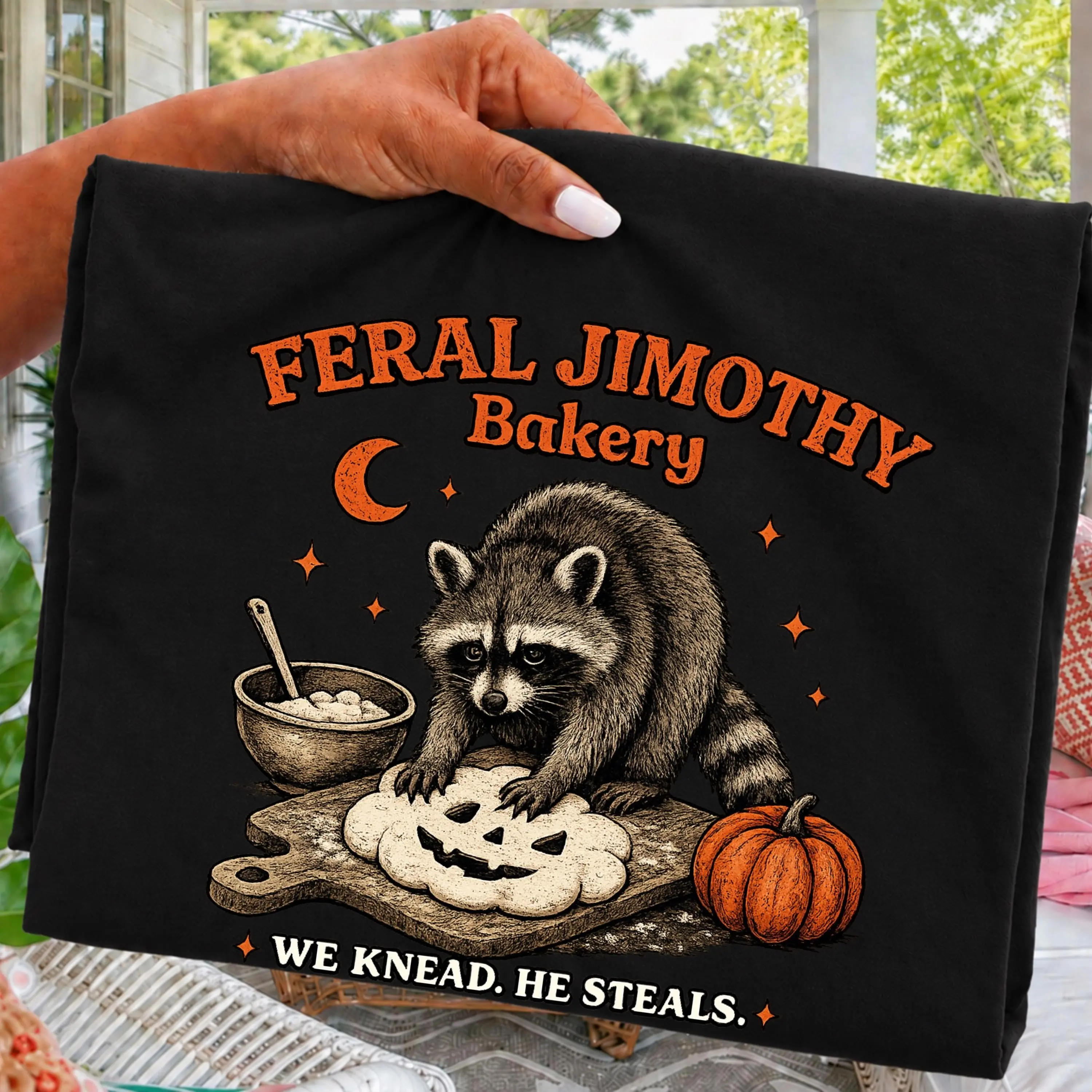 Comfort Colors Spooky Season Raccoon Halloween Shirt, Feral Jimothy Bakery Funny Pumpkin Baking Fall Tee - photo 4