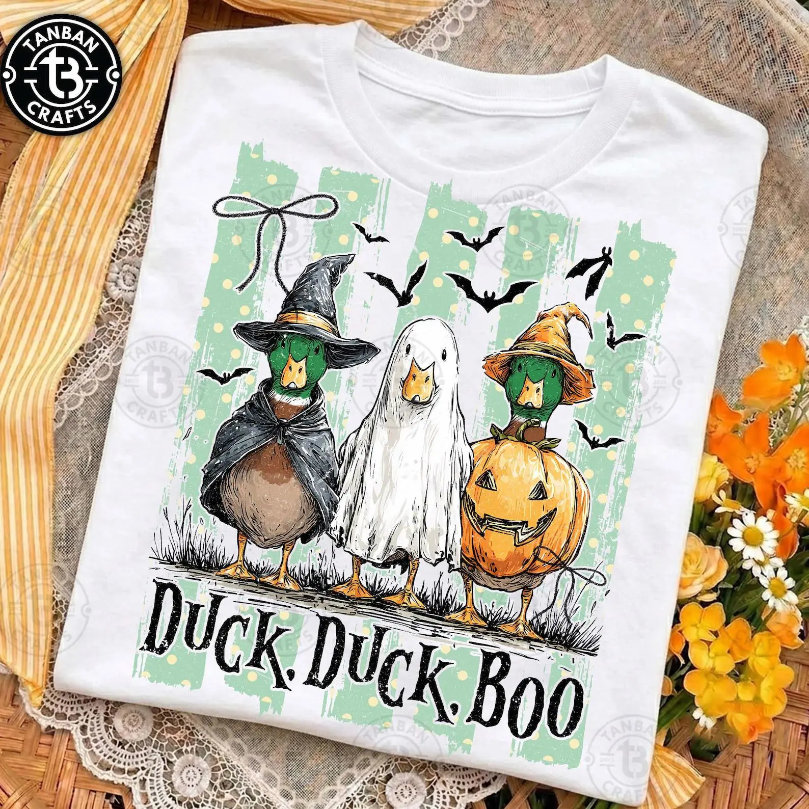 Comfort Colors Striped Duck Duck Boo Shirt, Funny Goose Halloween Tee, Trick Or Treat Spooky Pumpkin Top - photo 3