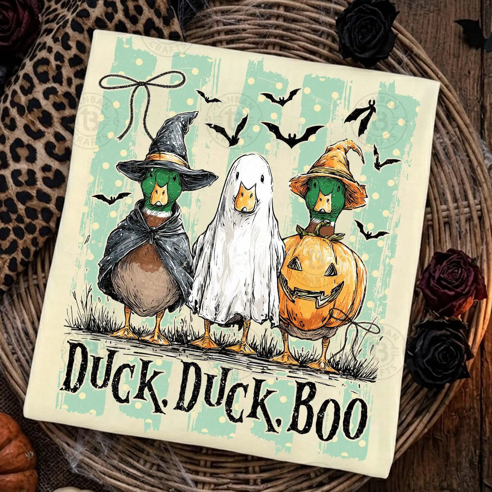 Comfort Colors Striped Duck Duck Boo Shirt, Funny Goose Halloween Tee, Trick Or Treat Spooky Pumpkin Top - photo 4