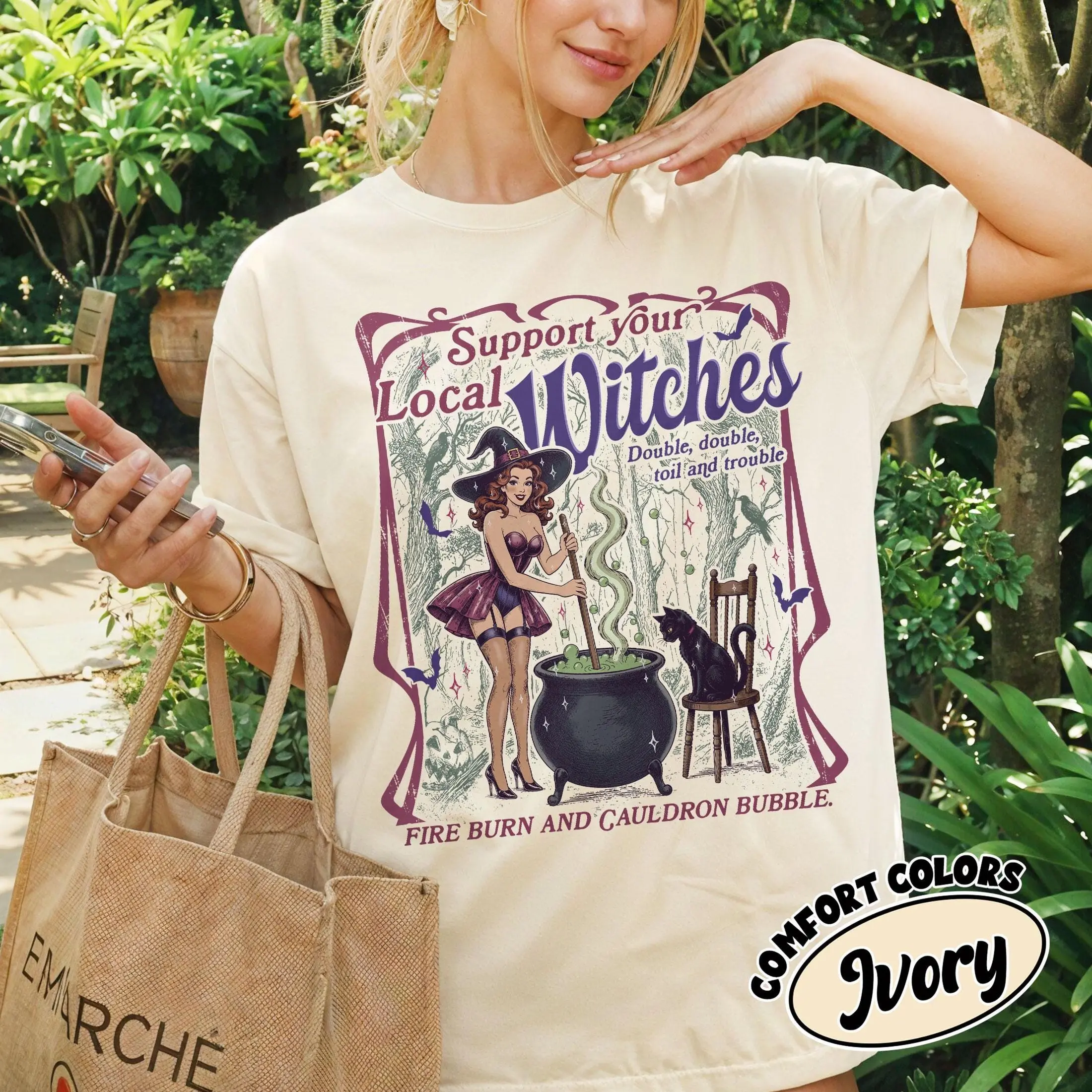 Comfort Color Support Your Local Witches Shirt, Witch And Cat Tee, Funny Spooky Halloween Tshirt, Witchy Vibes Apparel