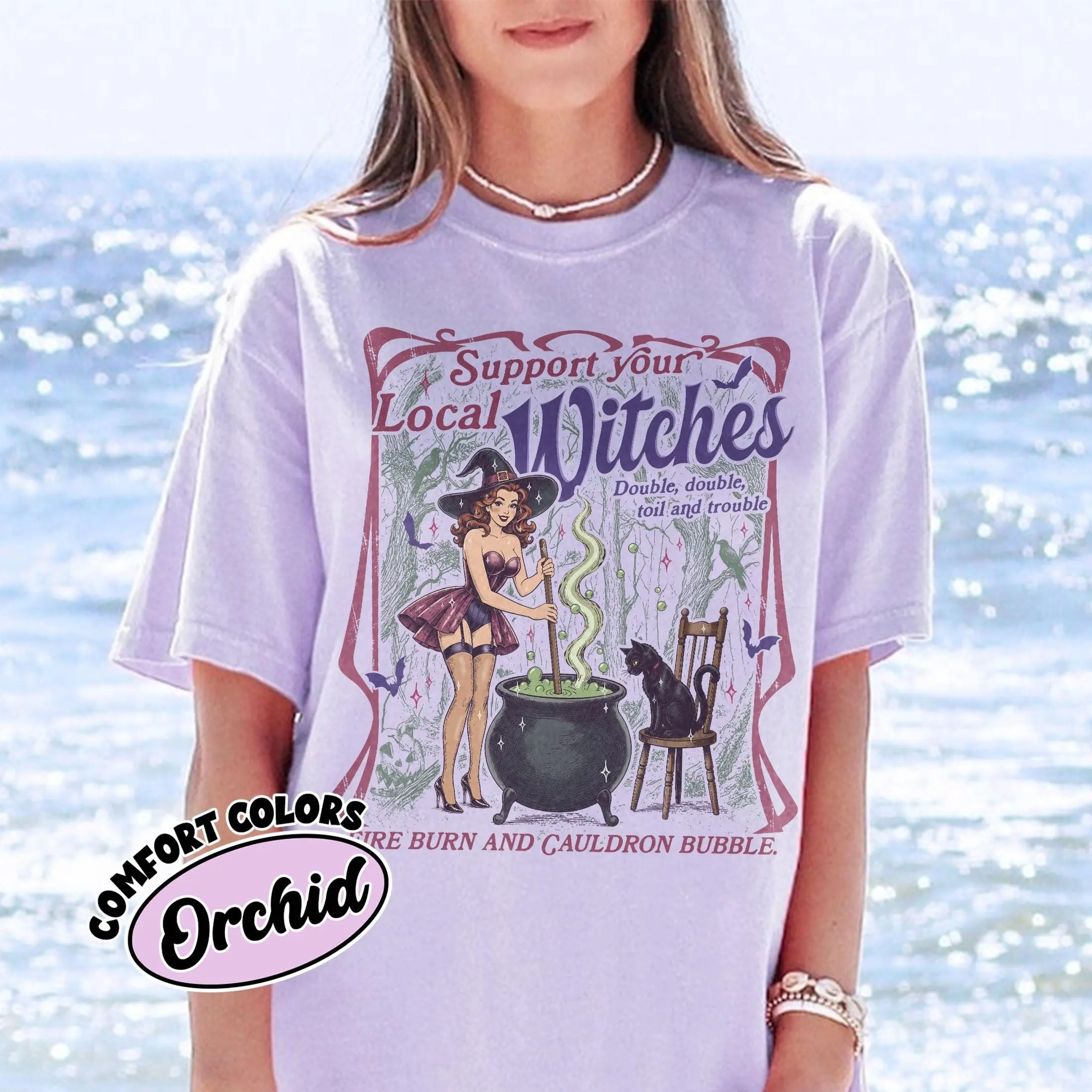 Comfort Color Support Your Local Witches Shirt, Witch And Cat Tee, Funny Spooky Halloween Tshirt, Witchy Vibes Apparel - photo 4
