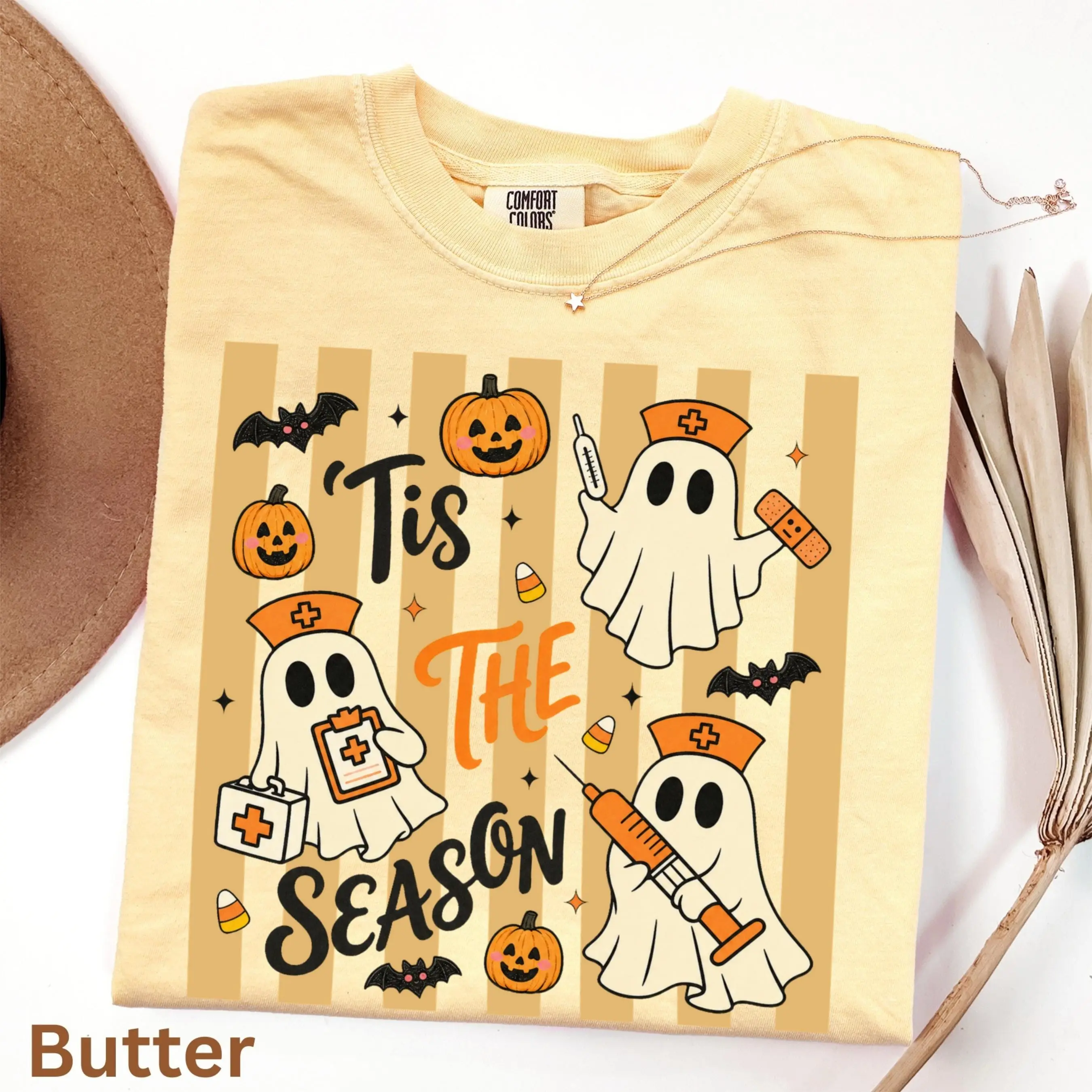 Comfort Color Tis The Season Nurse Halloween Shirt, Spooky Ghost Medical Fall Gift Tee