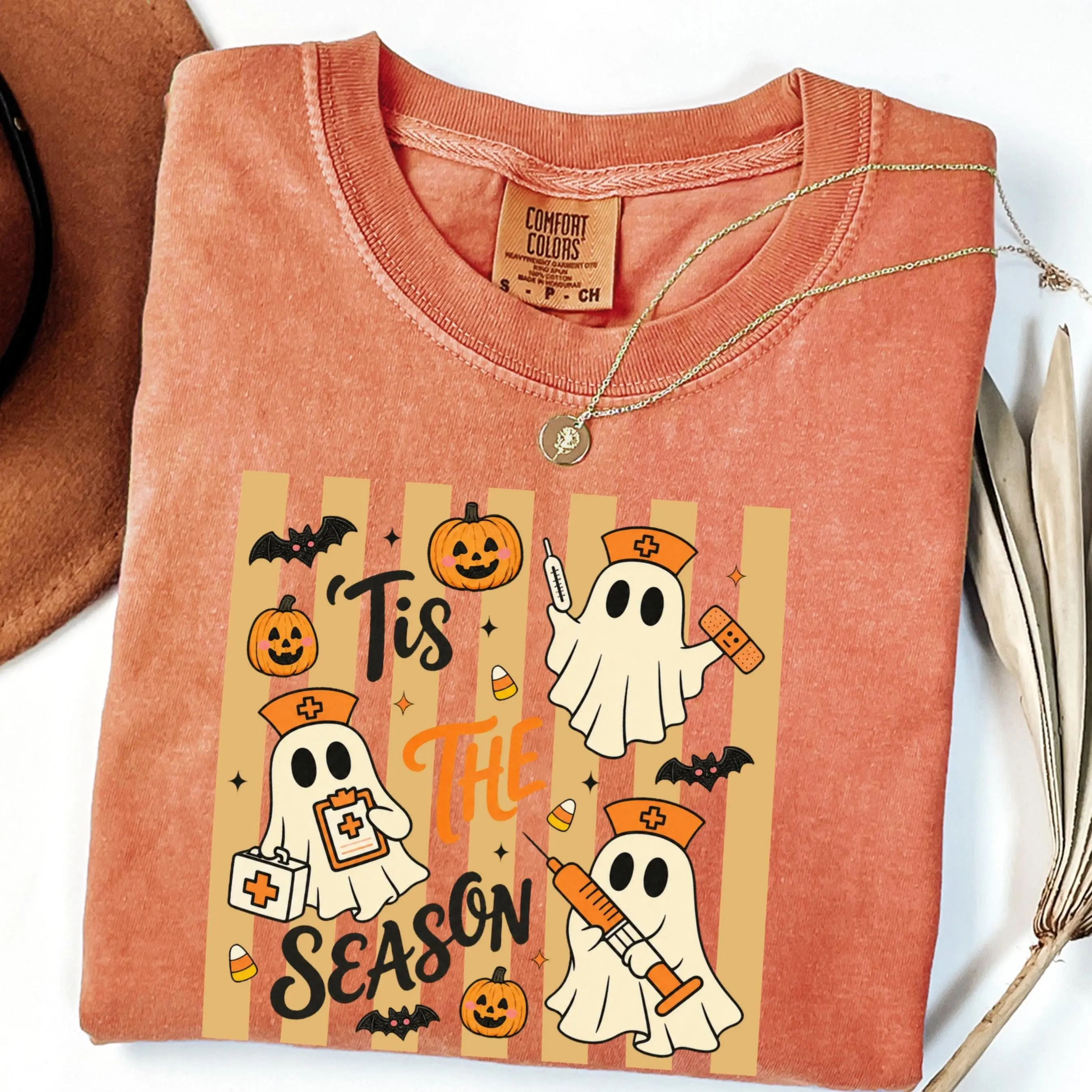 Comfort Color Tis The Season Nurse Halloween Shirt, Spooky Ghost Medical Fall Gift Tee - photo 2