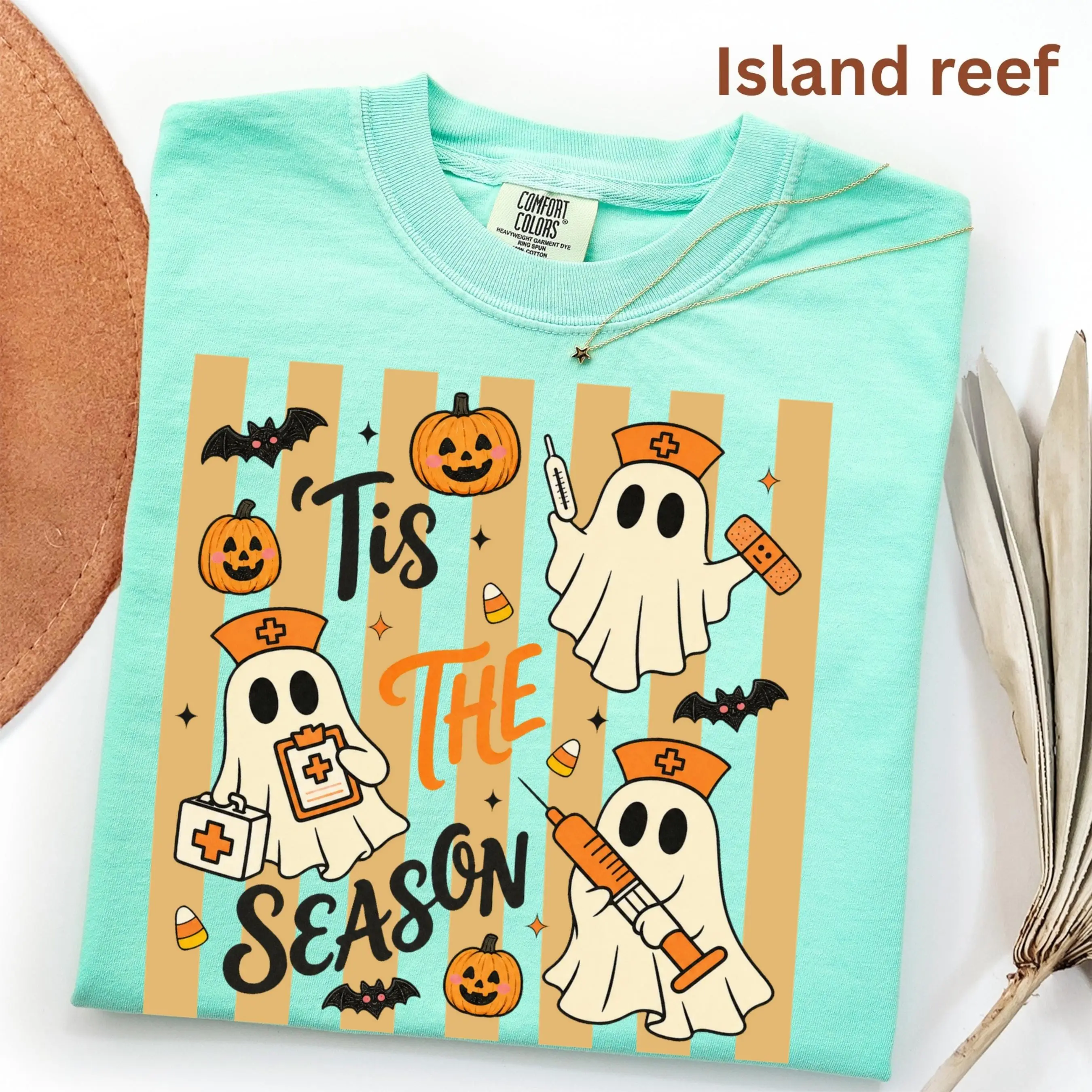 Comfort Color Tis The Season Nurse Halloween Shirt, Spooky Ghost Medical Fall Gift Tee - photo 3