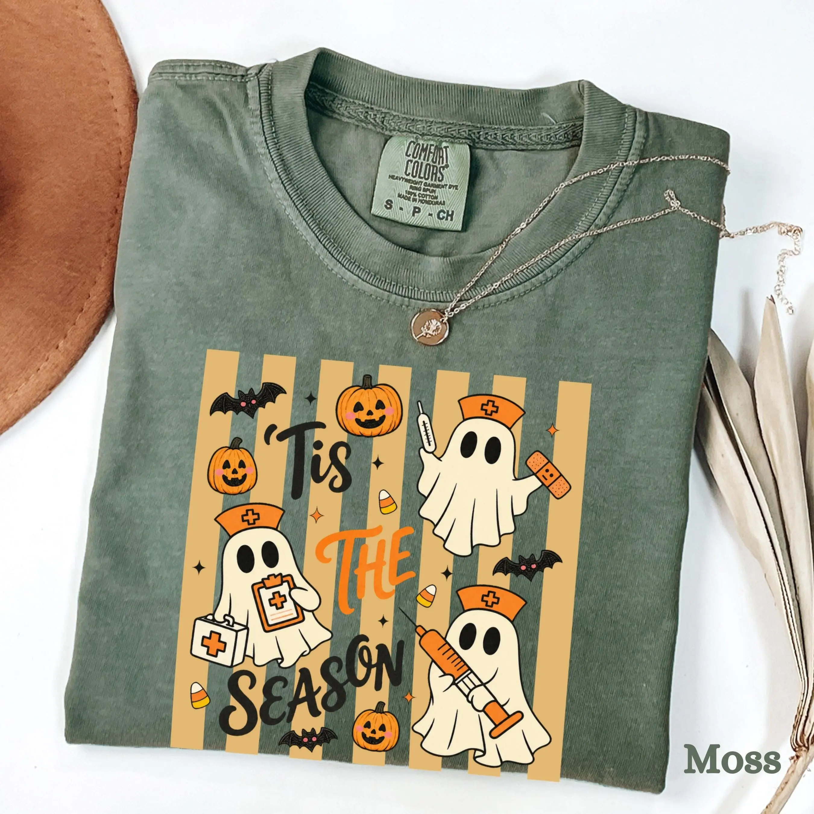Comfort Color Tis The Season Nurse Halloween Shirt, Spooky Ghost Medical Fall Gift Tee - photo 4