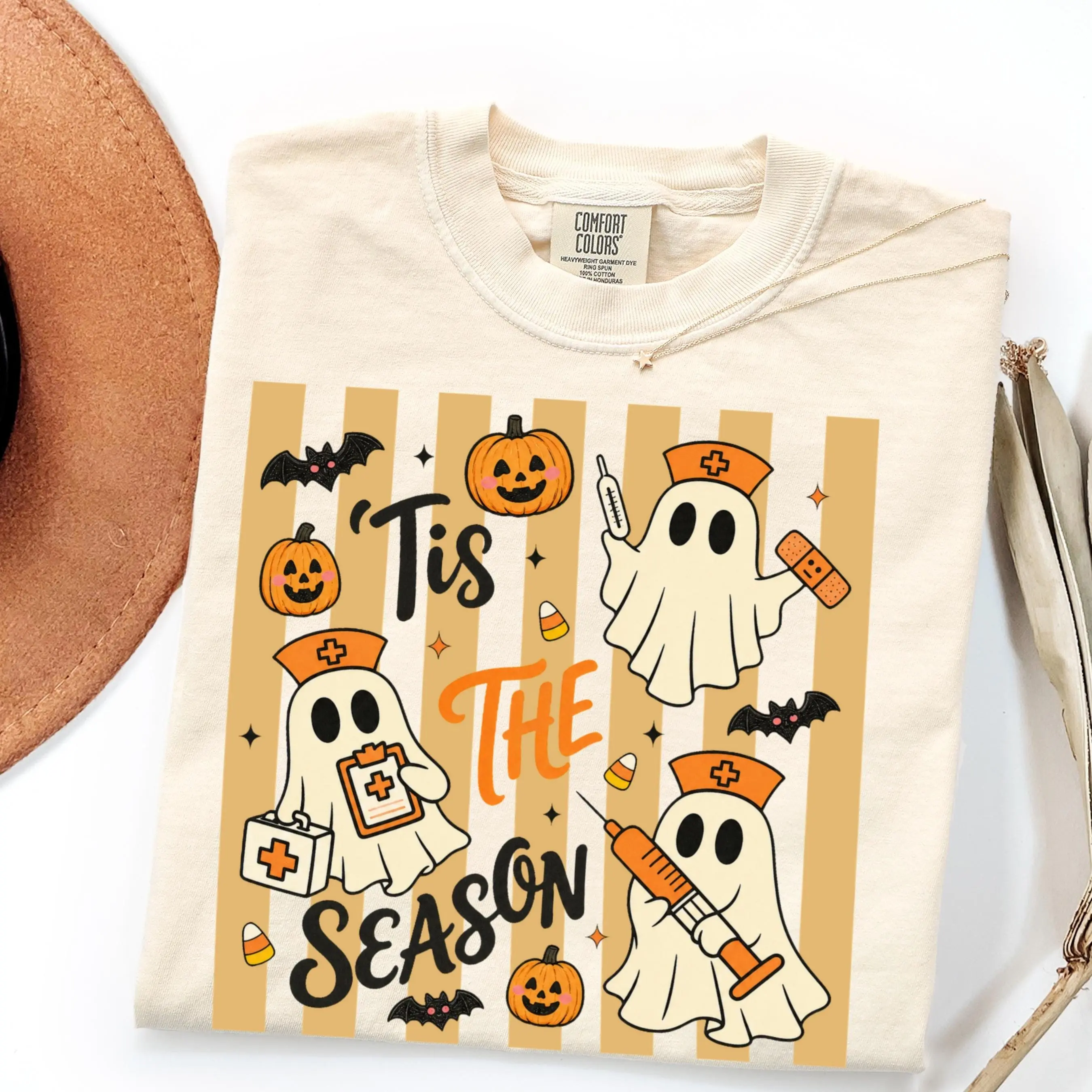 Comfort Color Tis The Season Nurse Halloween Shirt, Spooky Ghost Medical Fall Gift Tee - photo 5