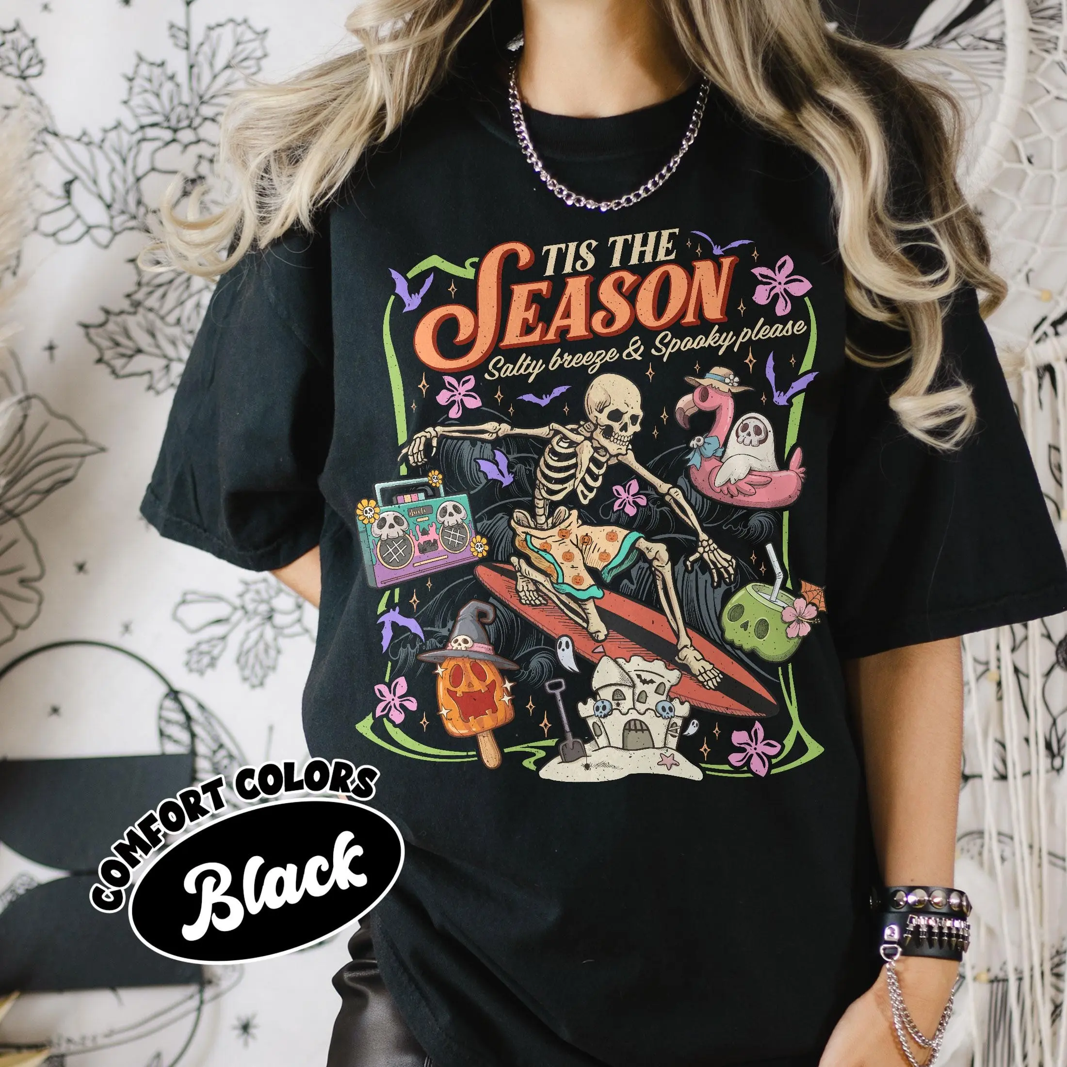 Comfort Color Tis the Season T-Shirt, Summerween Skeleton Tee, Summer Halloween Beach Vibes Tshirt, Funny Spooky Apperal - photo 4