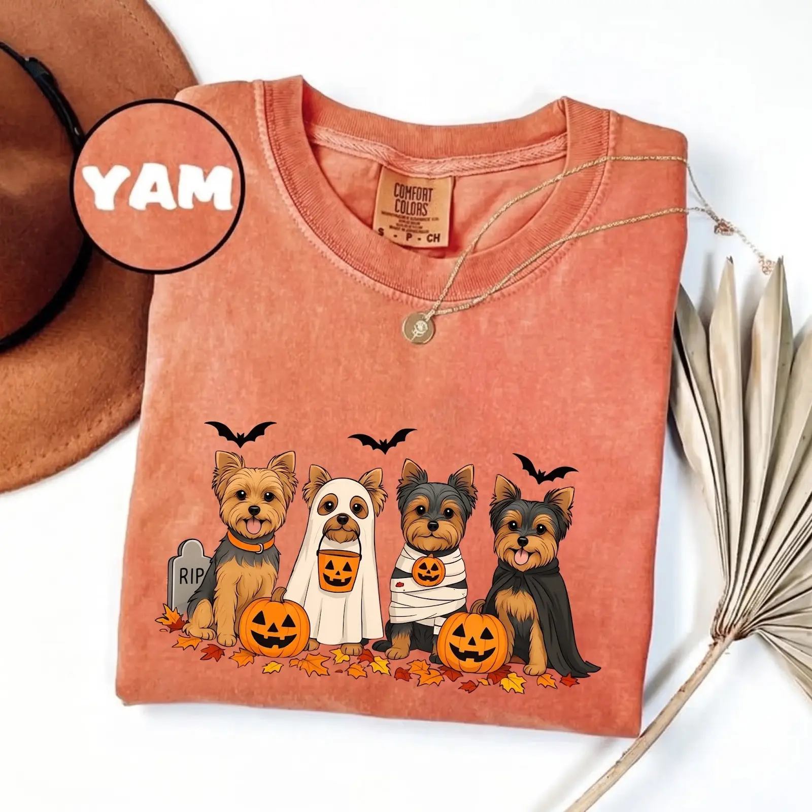 Comfort Colors Yorkie Halloween T-Shirt, Cute Yorkshire Terrier Ghost Mummy Costume Tee, Funny Dog Lover Gift