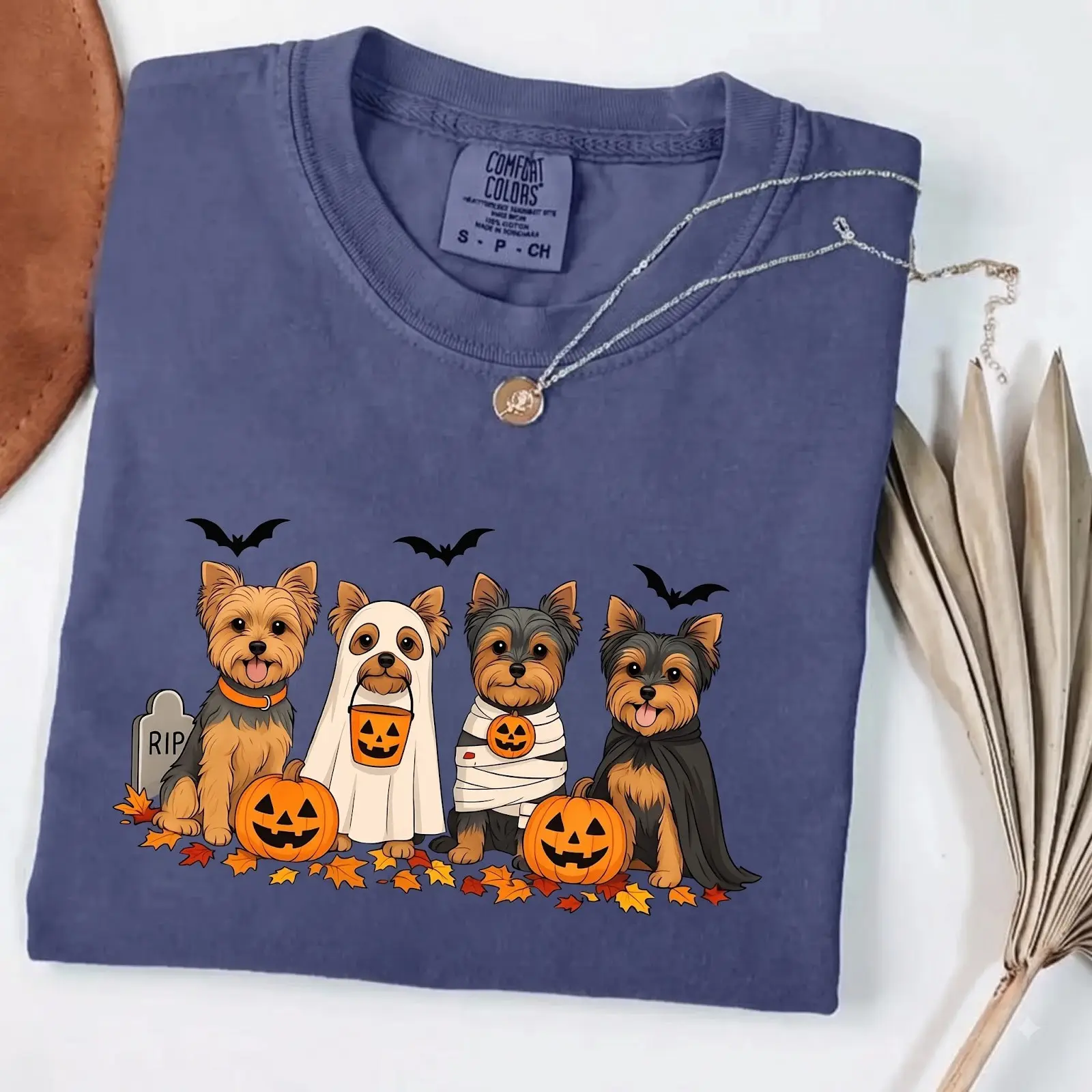 Comfort Colors Yorkie Halloween T-Shirt, Cute Yorkshire Terrier Ghost Mummy Costume Tee, Funny Dog Lover Gift - photo 2