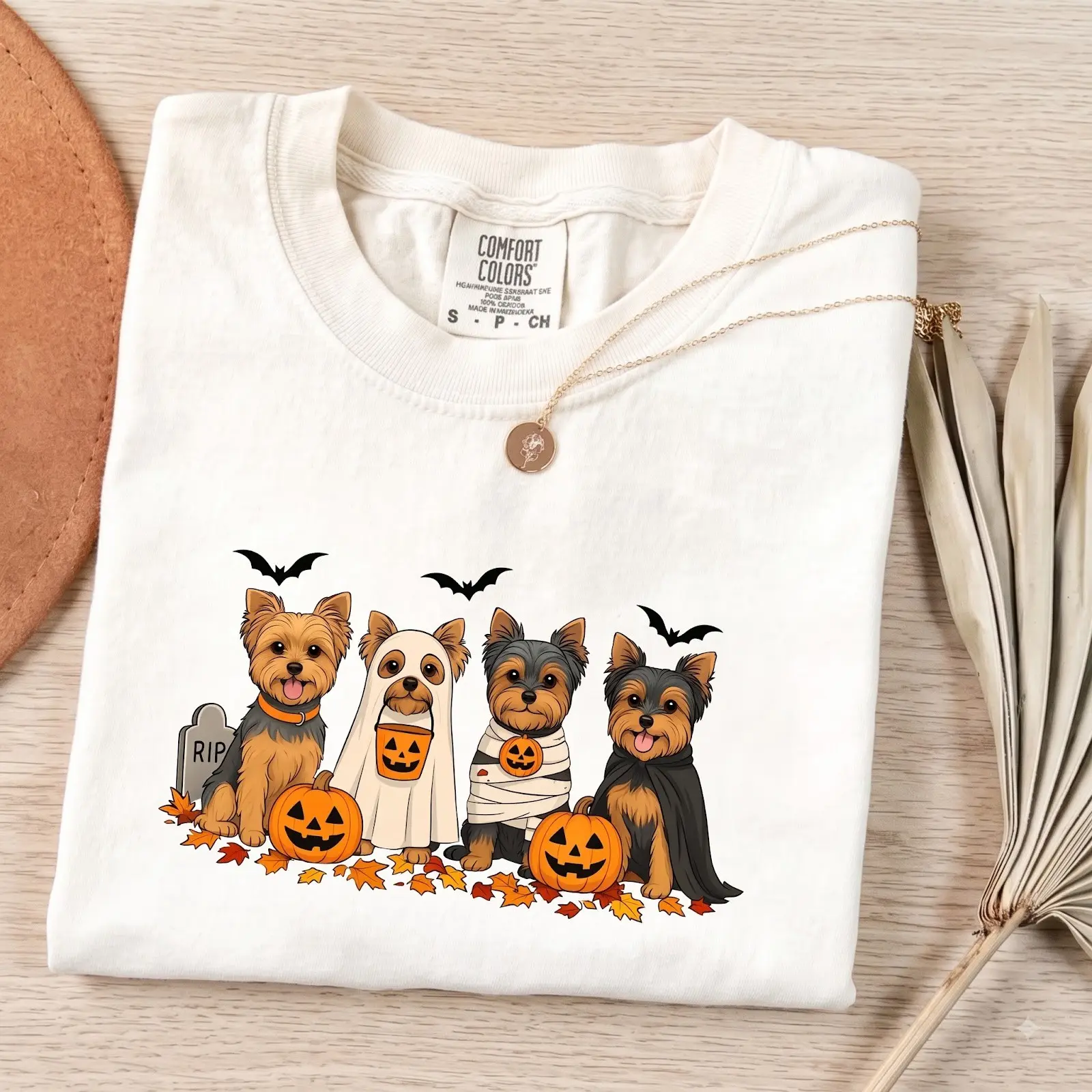 Comfort Colors Yorkie Halloween T-Shirt, Cute Yorkshire Terrier Ghost Mummy Costume Tee, Funny Dog Lover Gift - photo 3