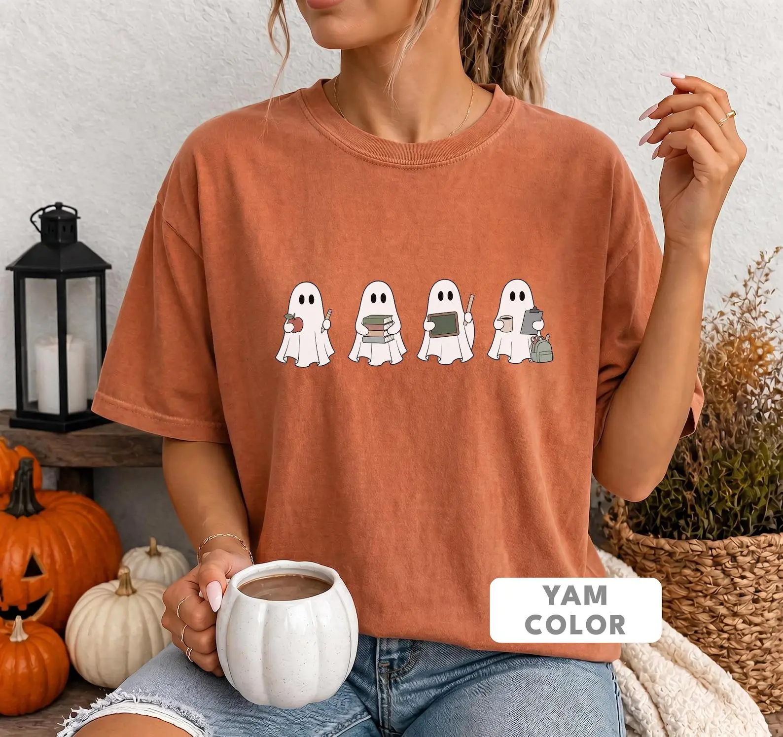 Comfort Colors Teacher Ghost Shirt, Funny Halloween Back to School Graphic Tee Gift for Teachers - photo 2