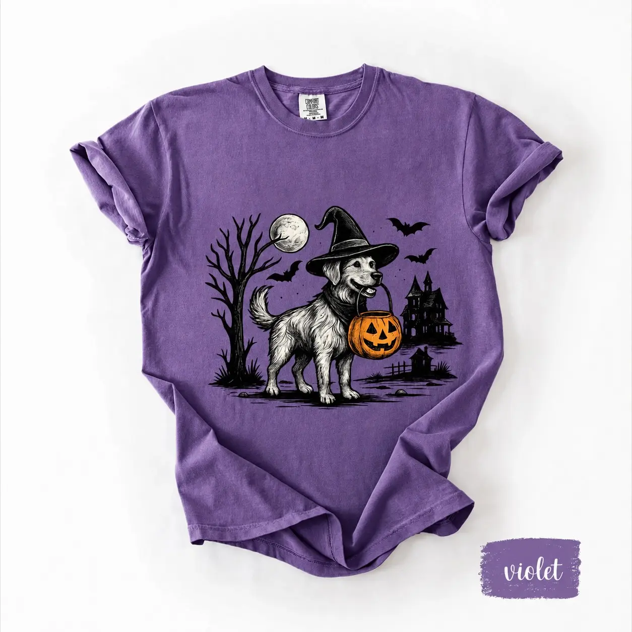 Comfort Colors Vintage 90s Dog Breeds Halloween Shirt, Funny Grunge Frenchie Meme Edgy Violet Tee - photo 2
